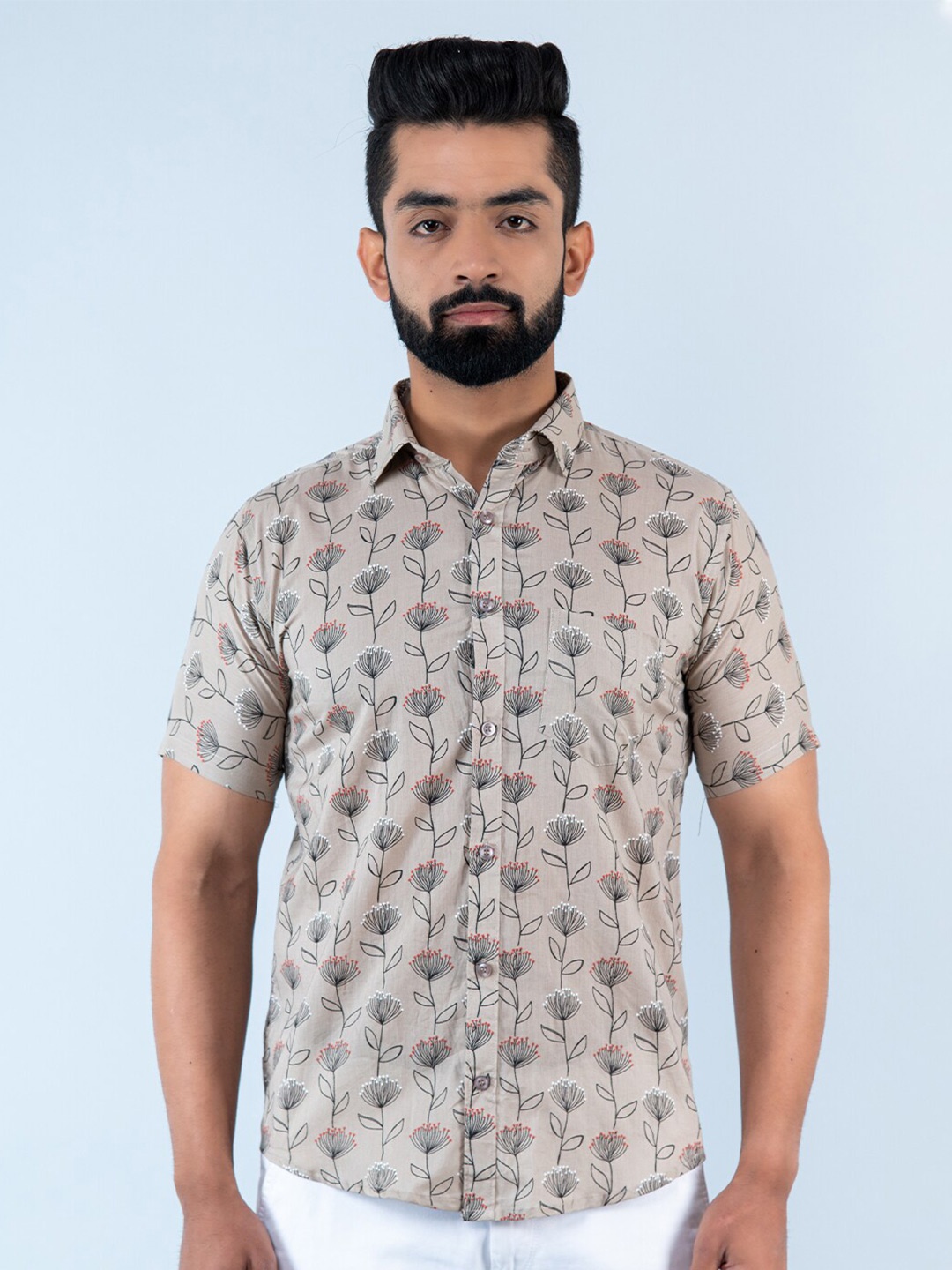 

Tistabene Men Floral Printed Cotton Casual Shirt, Beige