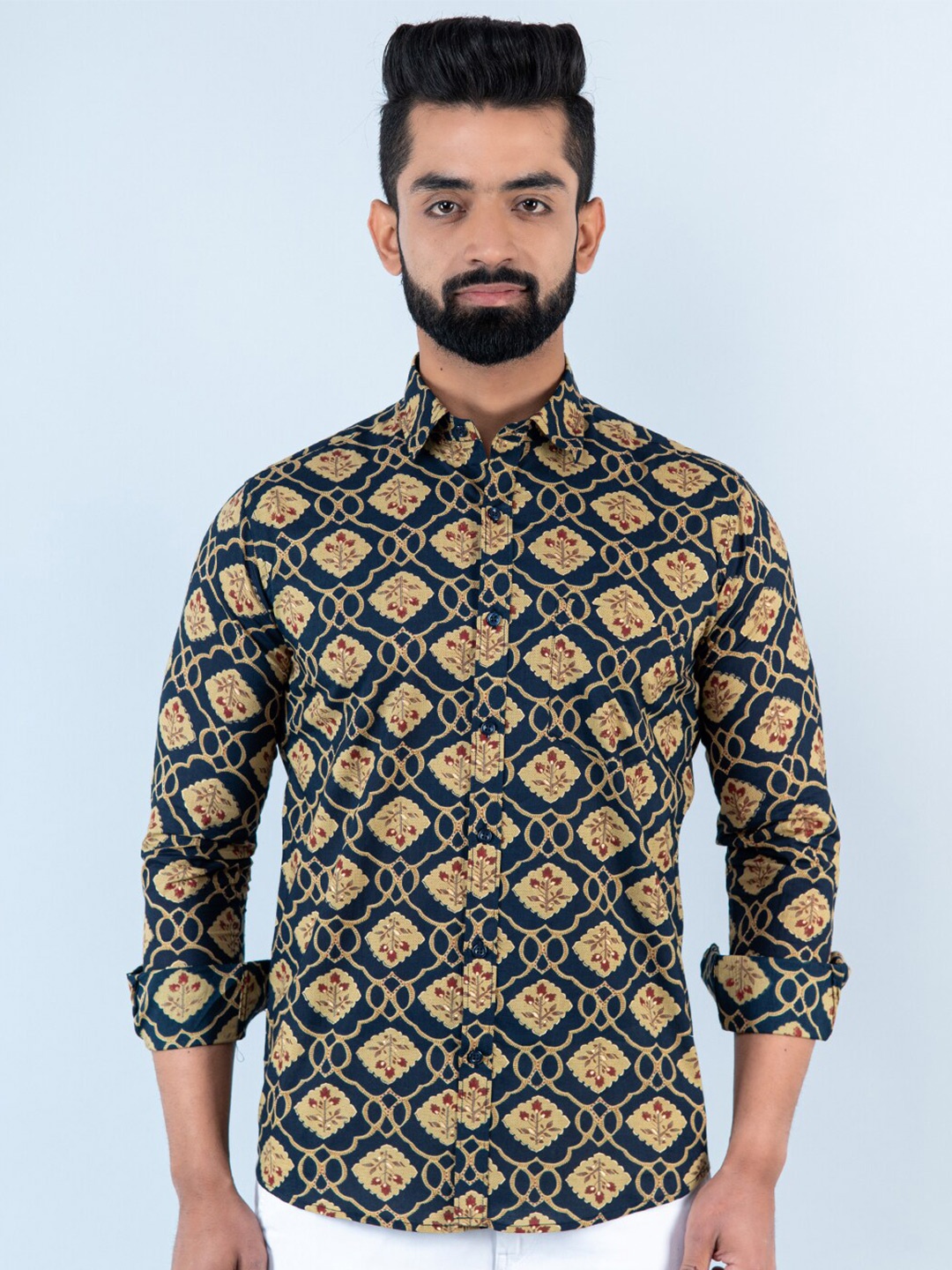 

Tistabene Men Floral Printed Cotton Casual Shirt, Navy blue