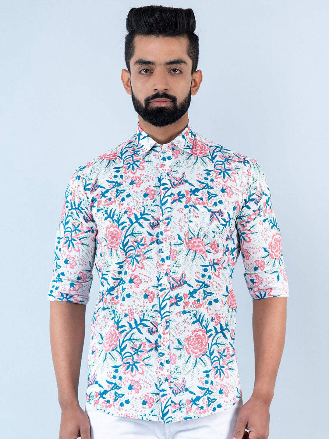 

Tistabene Men Floral Printed Cotton Casual Shirt, White