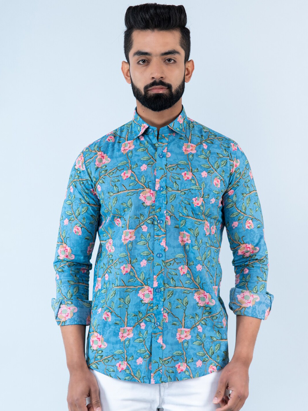 

Tistabene Men Floral Printed Cotton Casual Shirt, Blue