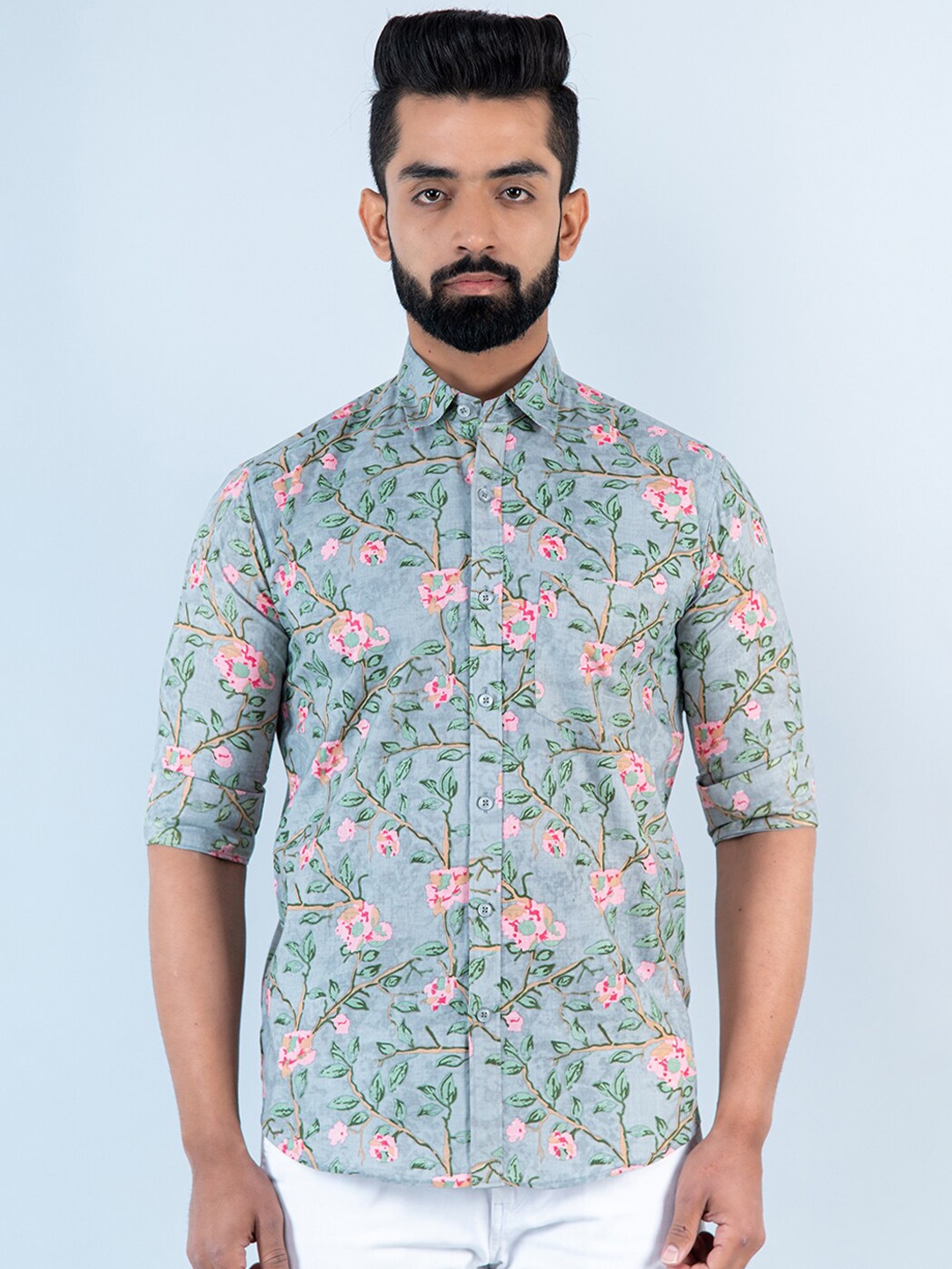 

Tistabene Men Floral Cotton Printed Casual Shirt, Sea green