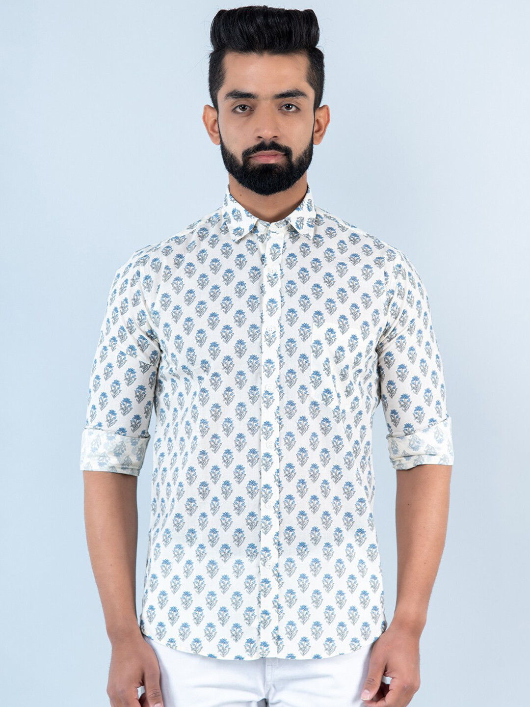 

Tistabene Men Floral Cotton Printed Casual Shirt, Off white