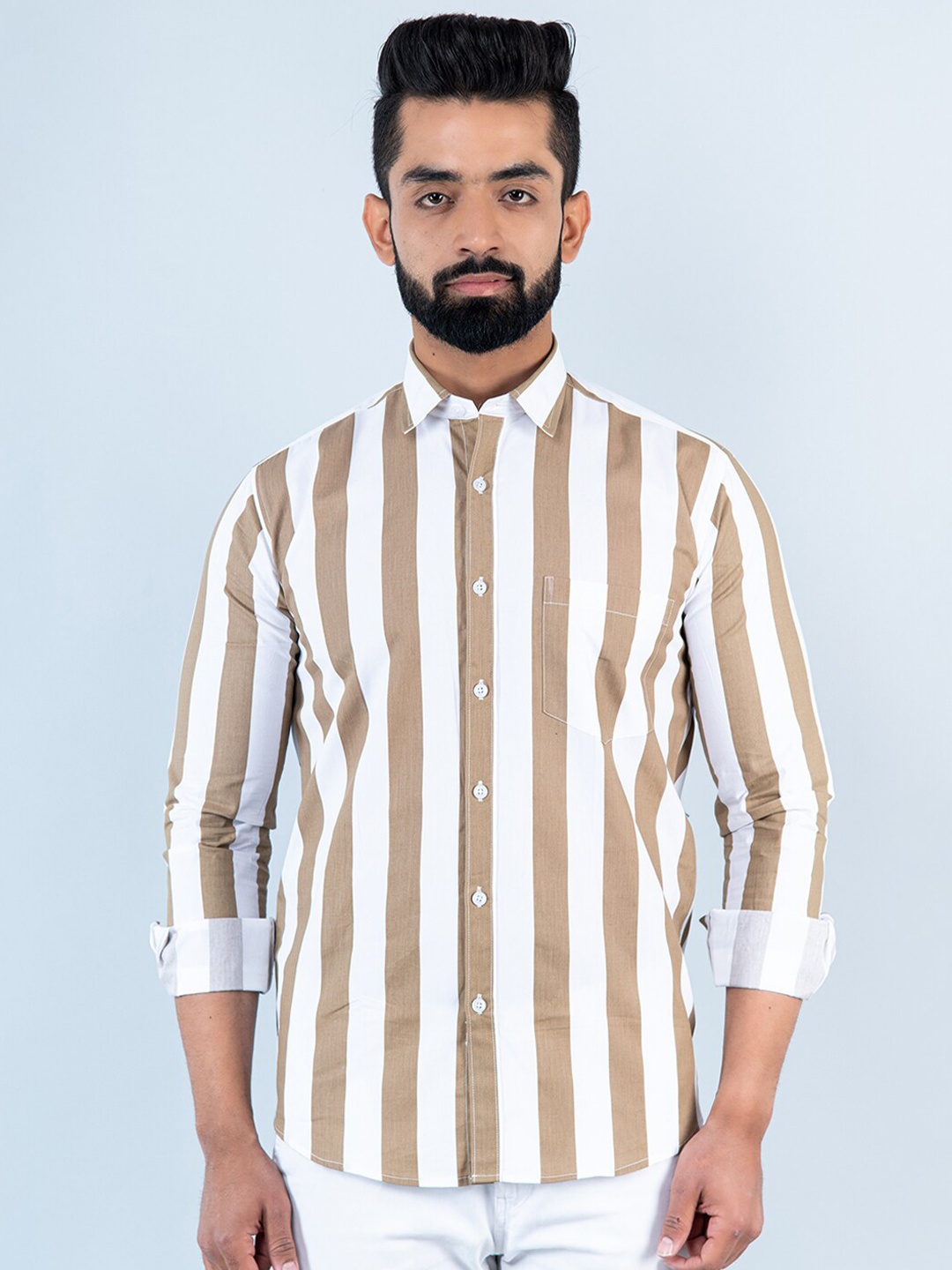 

Tistabene Men Printed Striped Cotton Casual Shirt, White