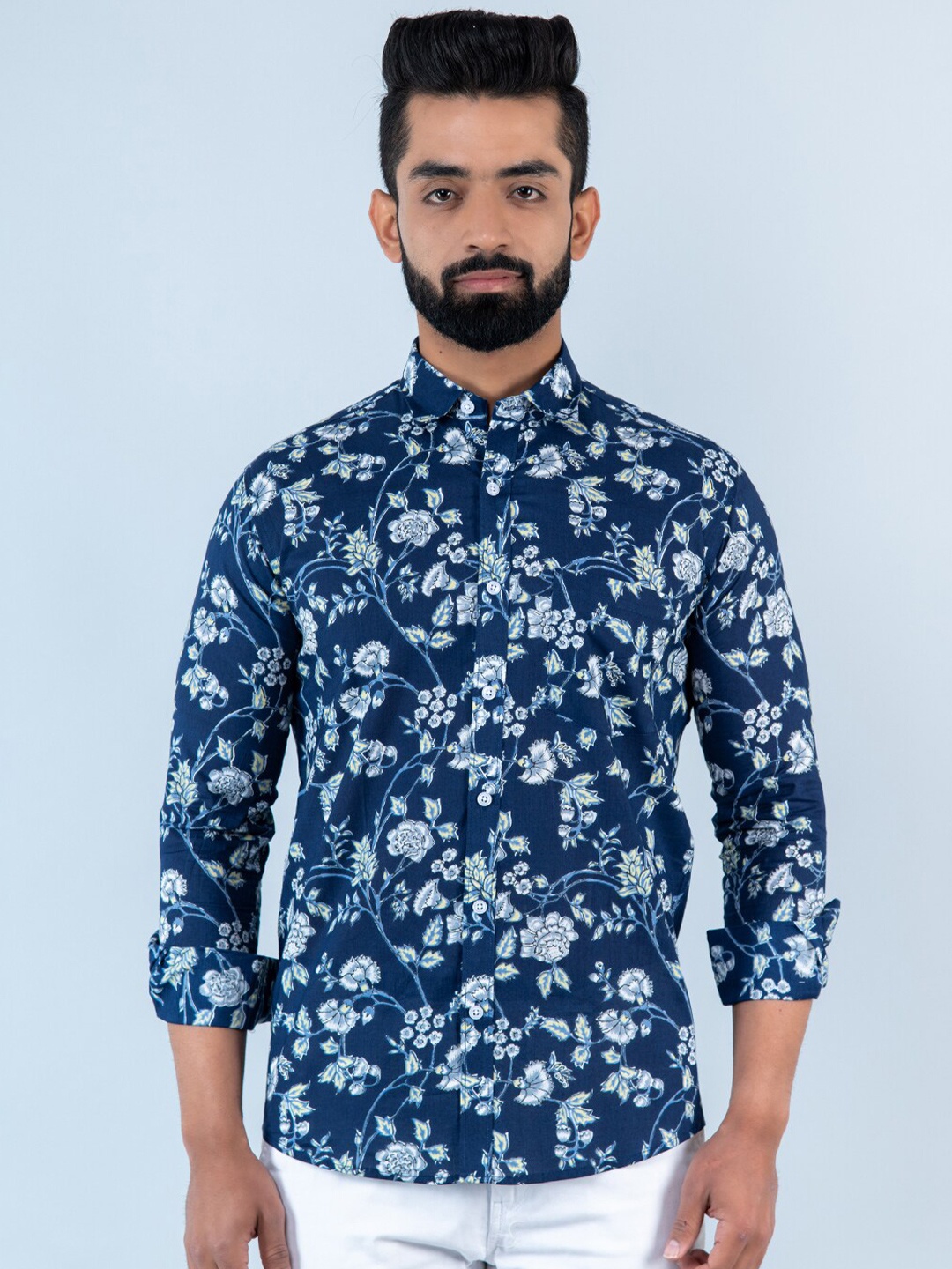 

Tistabene Men Floral Printed Cotton Casual Shirt, Blue