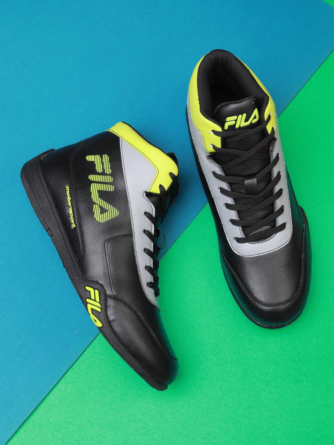 

FILA Men Colourblocked Mid-Top Sneakers, Black