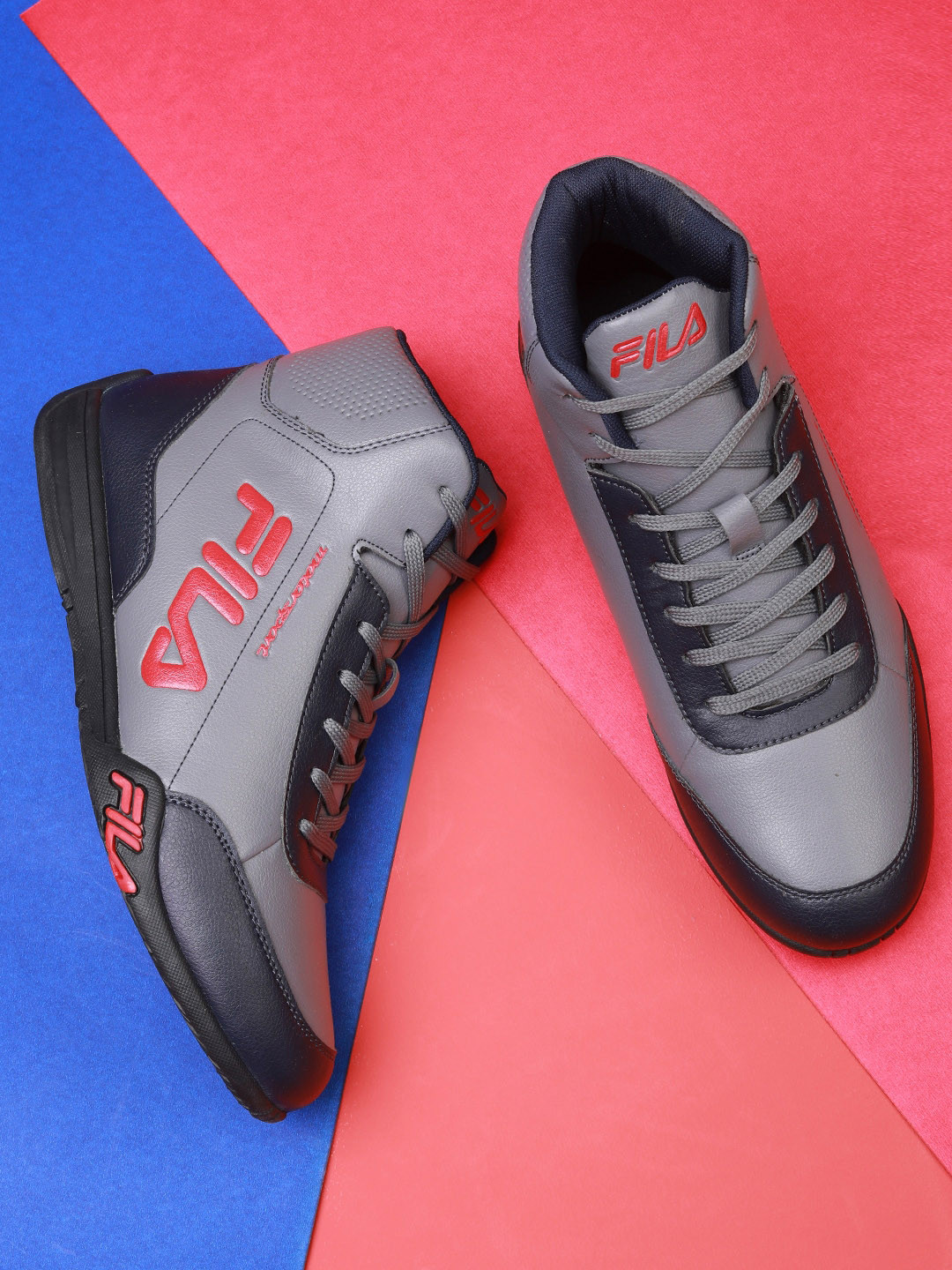 

FILA Men Colourblocked Mid-Top Sneakers, Grey