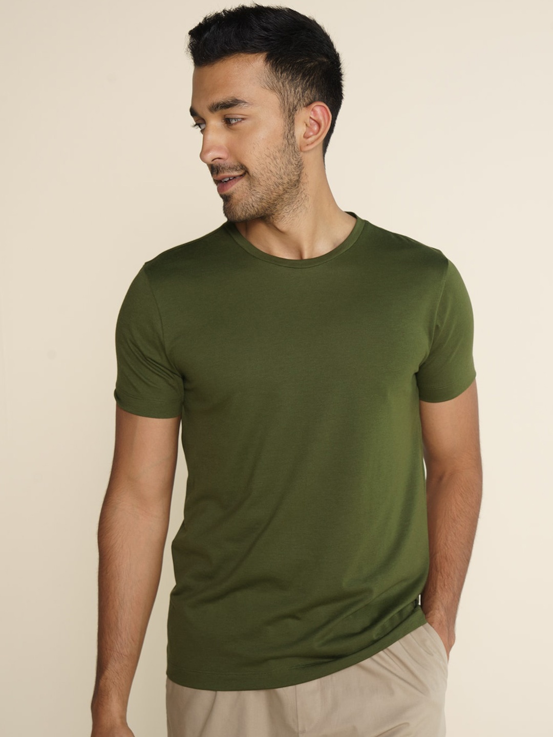 

DAMENSCH Men Pure Cotton Ultralight Basic Lounge T-Shirts, Olive