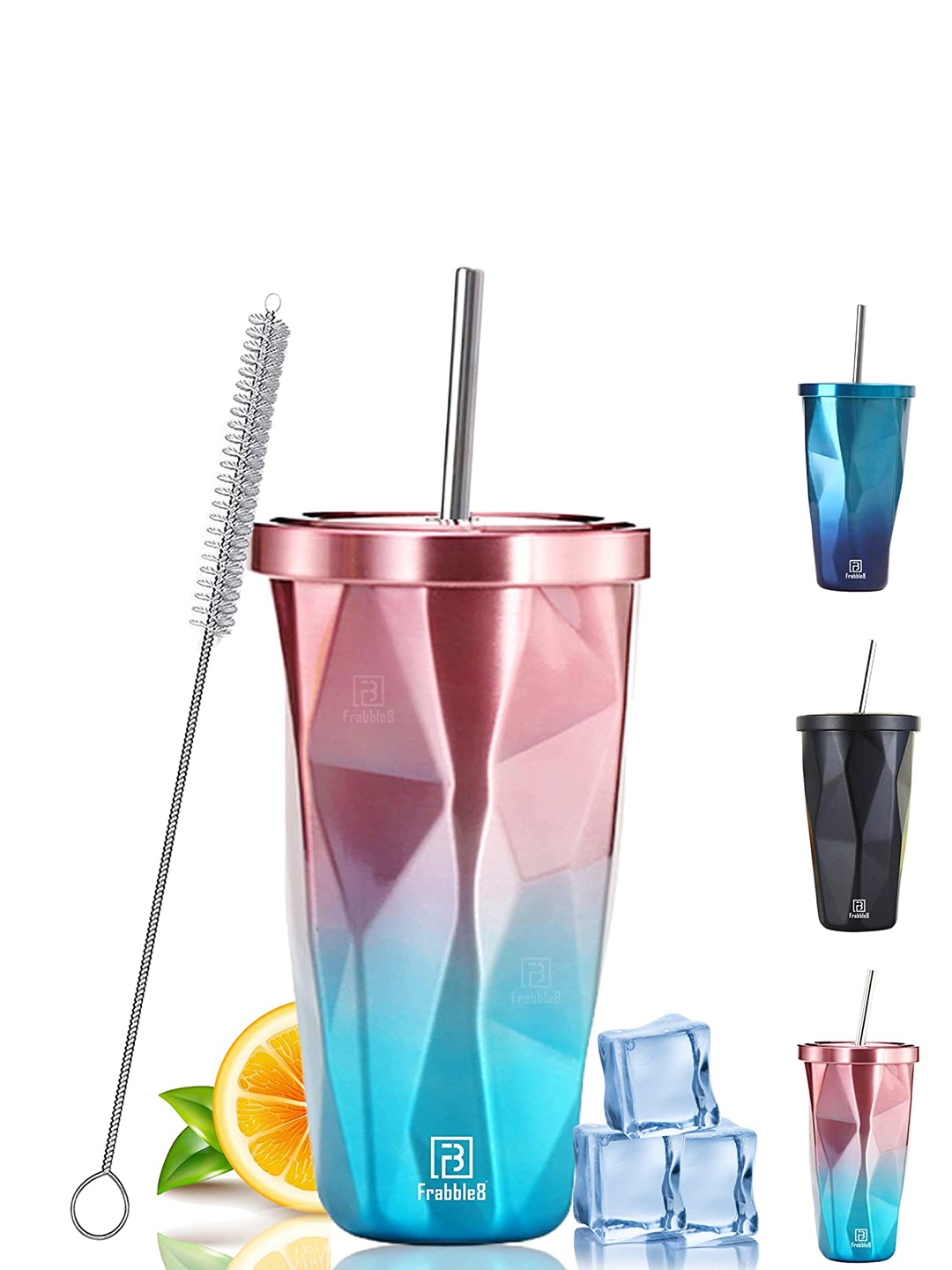

Frabble8 Pink Vacuum Insulated Stainless Steel Travel Tumbler with Lid & Straw 500 ml