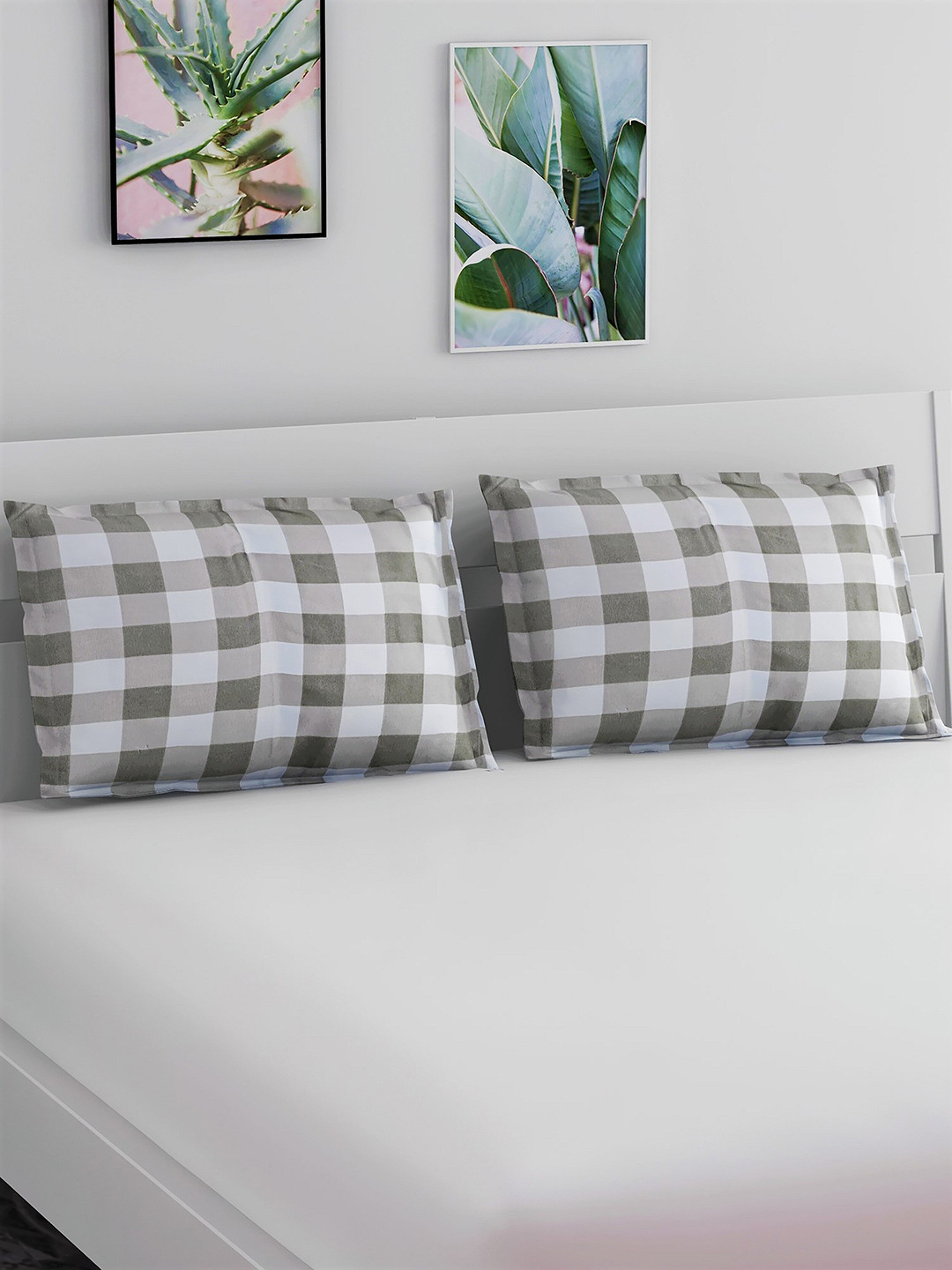 

Salona Bichona Grey & White 2 Pcs Checks 105 TC Pillow Covers