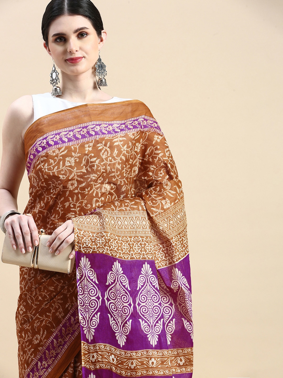 

SHANVIKA Floral Pure Cotton Block Print Saree, Mustard