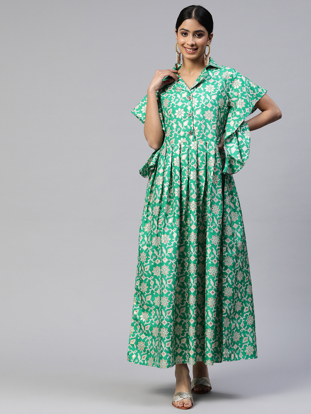 

Cottinfab Floral Maxi Dress, Green