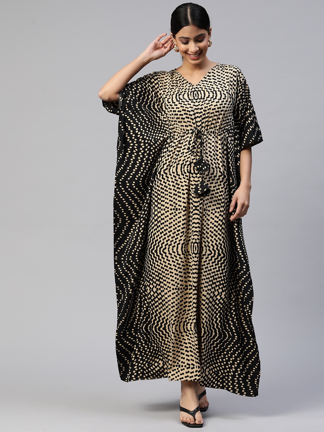 

Cottinfab Crepe Kaftan Maxi Dress, Beige