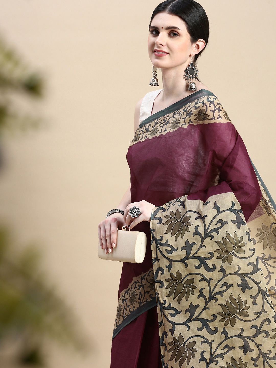 

SHANVIKA Pure Cotton Block Print Saree, Maroon
