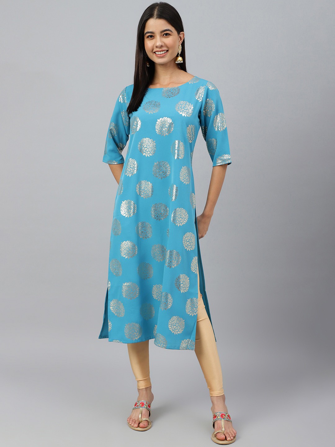 

Janasya Women Ethnic Motifs Printed Straight Kurta, Blue