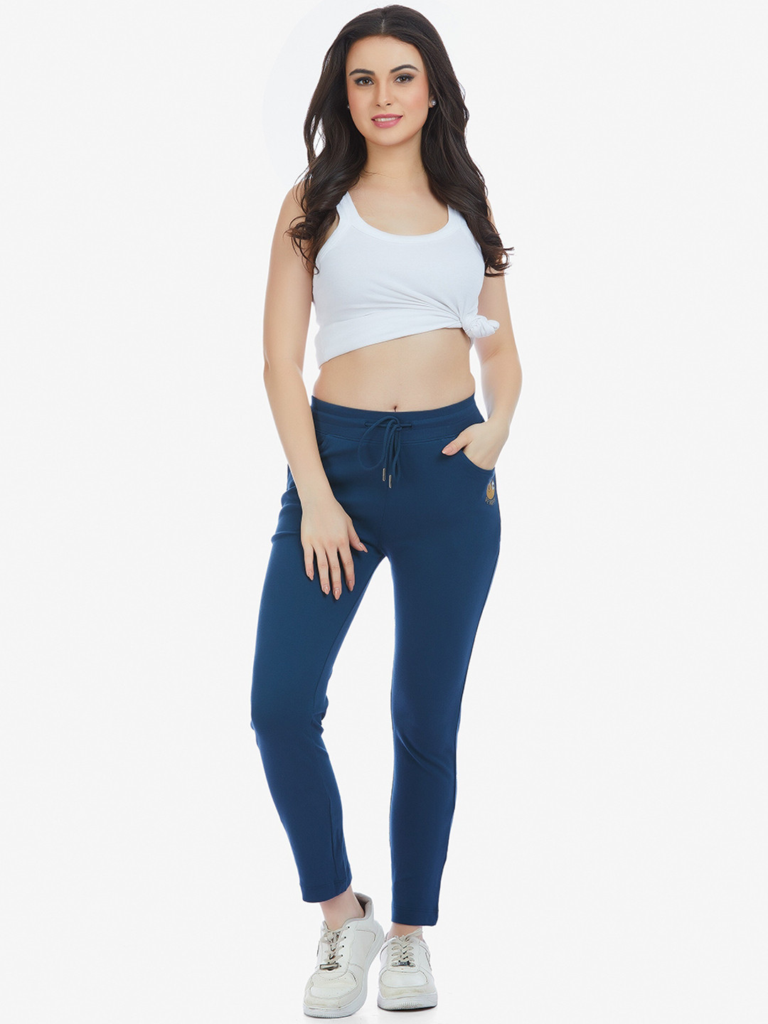 

MAYSIXTY Women Cotton Track Pants, Navy blue