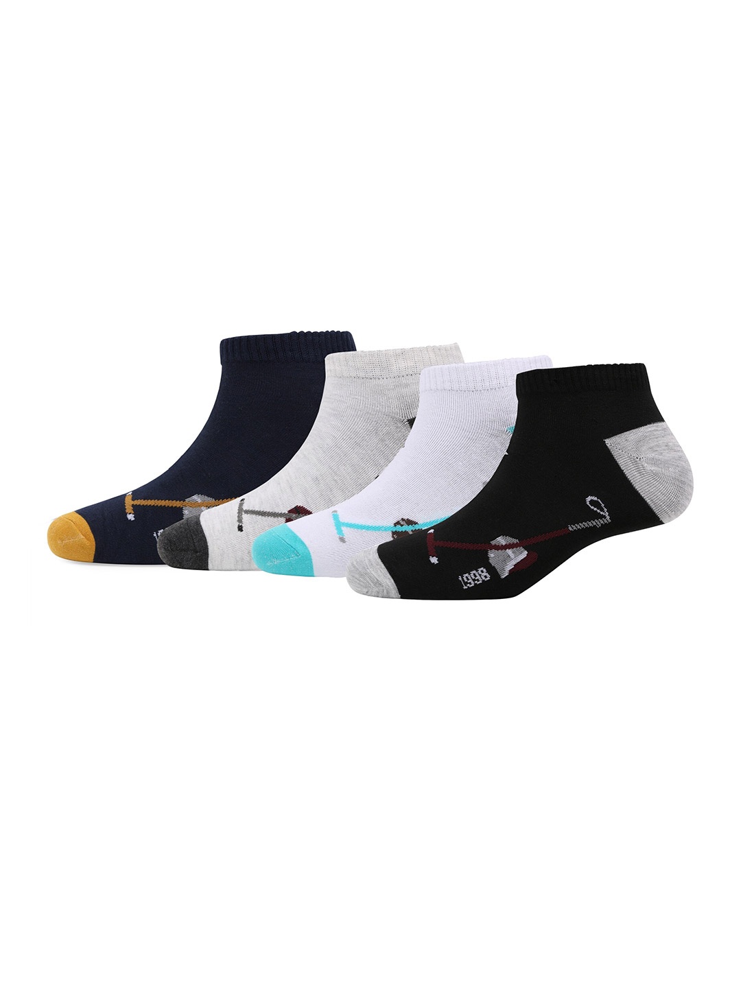 

Rodzen Men Pack Of 4 Patterned Ankle-Length Socks, Grey melange