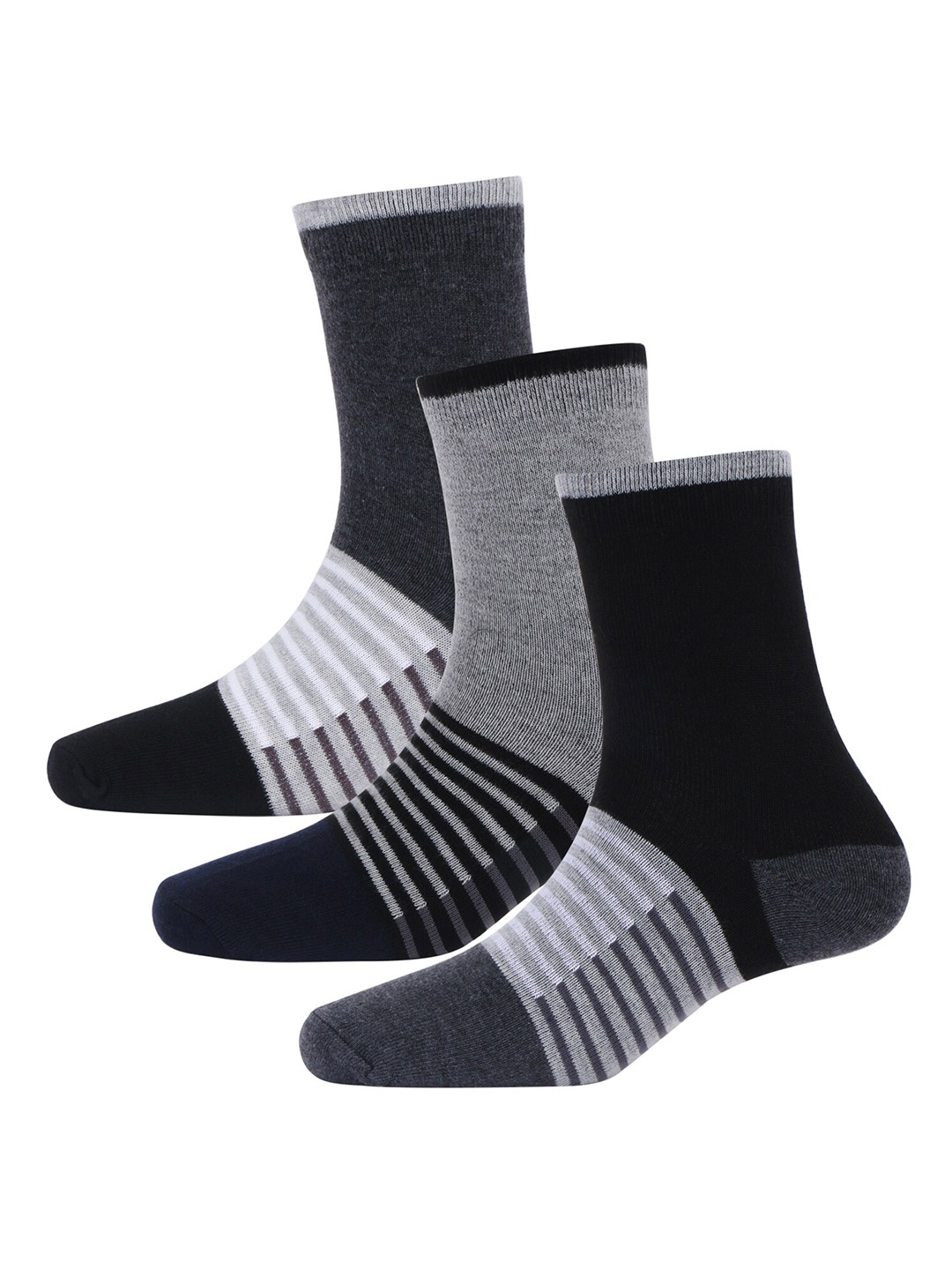 

Rodzen Men Pack Of 3 Striped Cotton Above Ankle-Length Socks, Black