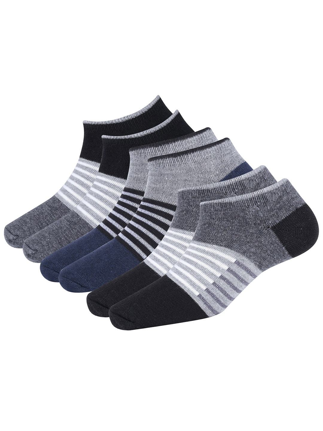 

Rodzen Men Pack Of 3 Striped Ankle-Length Socks, Black