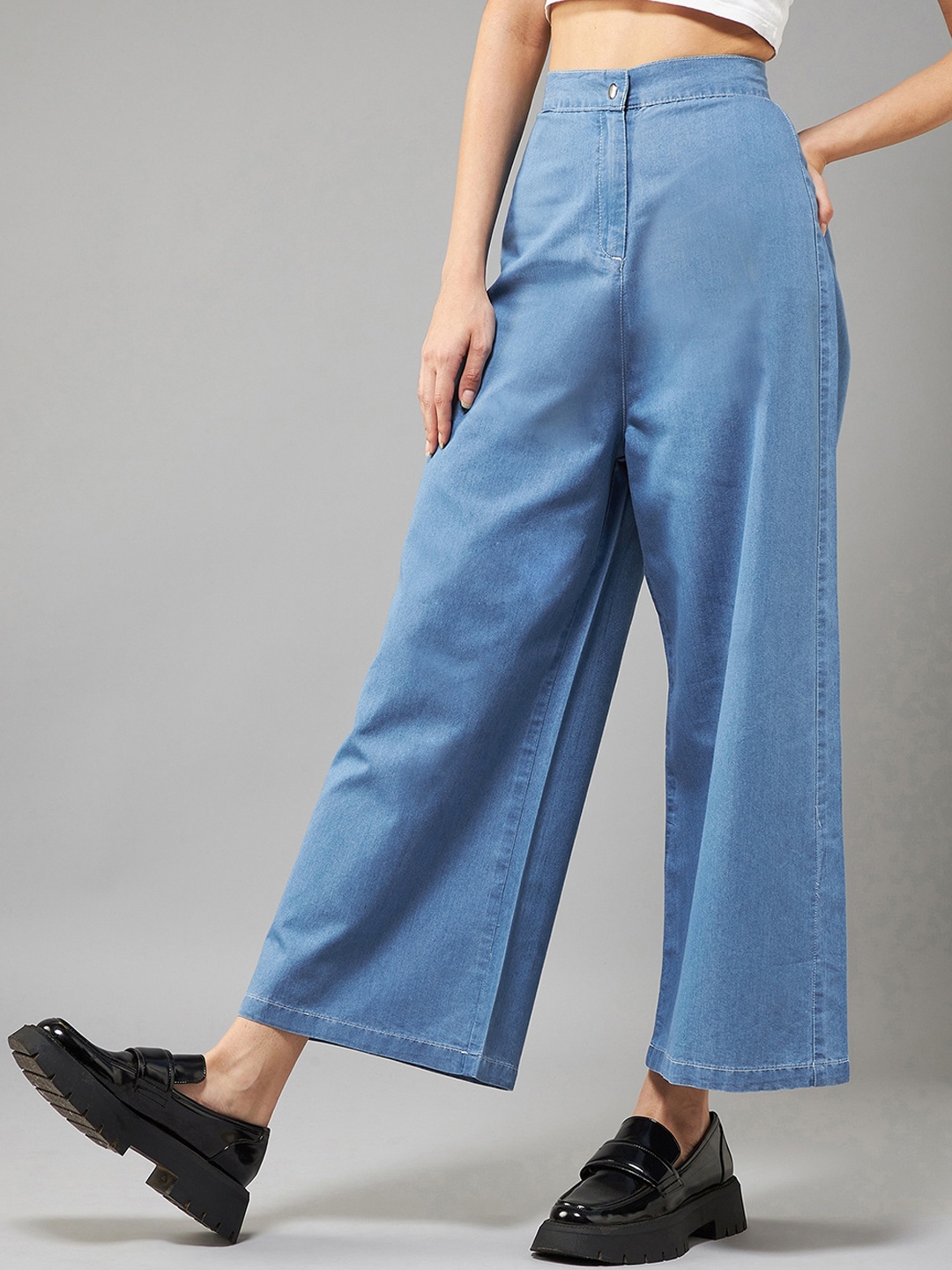 

DOLCE CRUDO Women Cotton Wide Leg High-Rise Jeans, Blue