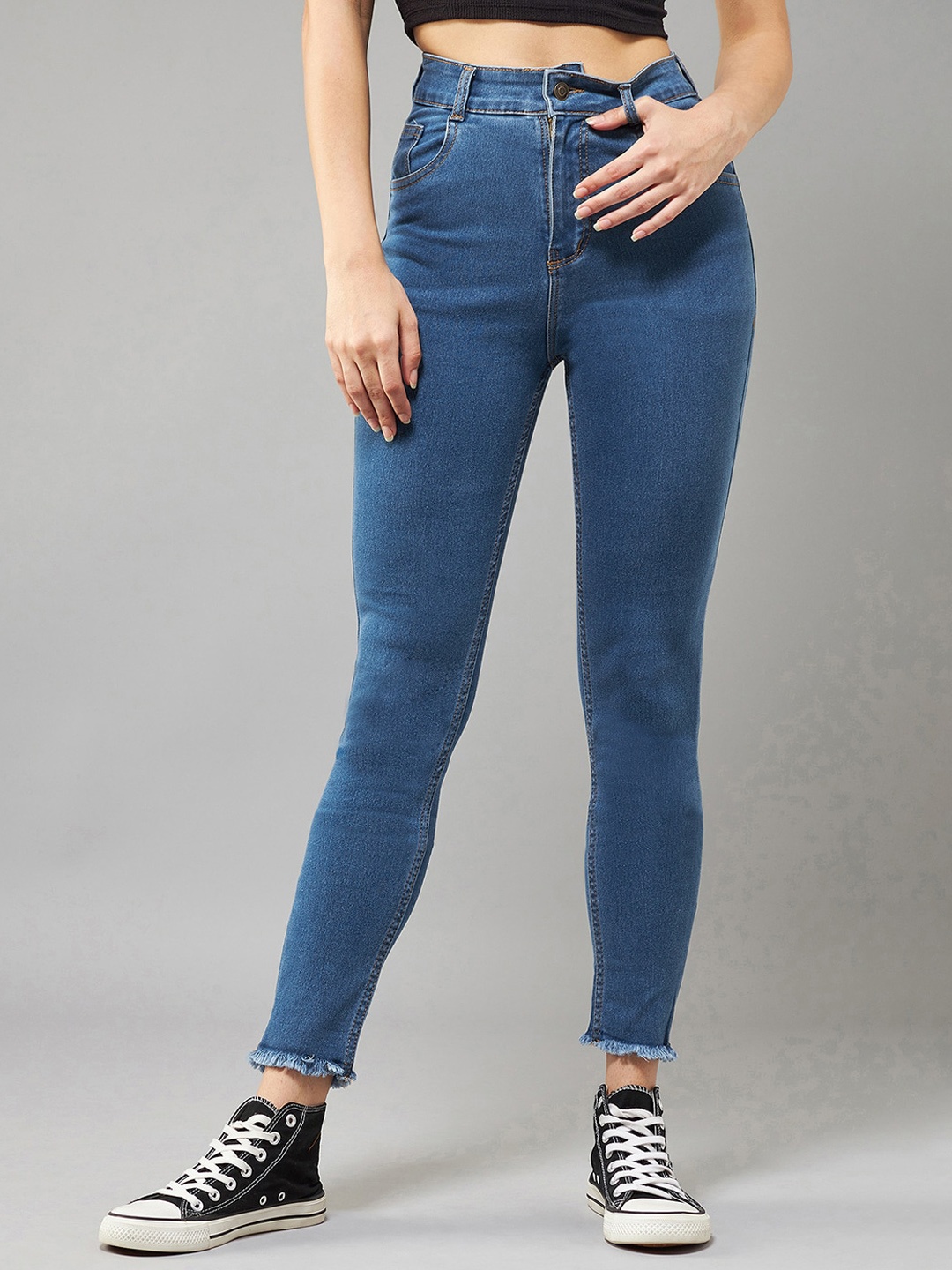 

DOLCE CRUDO Women Cotton Skinny Fit High-Rise Stretchable Jeans, Blue