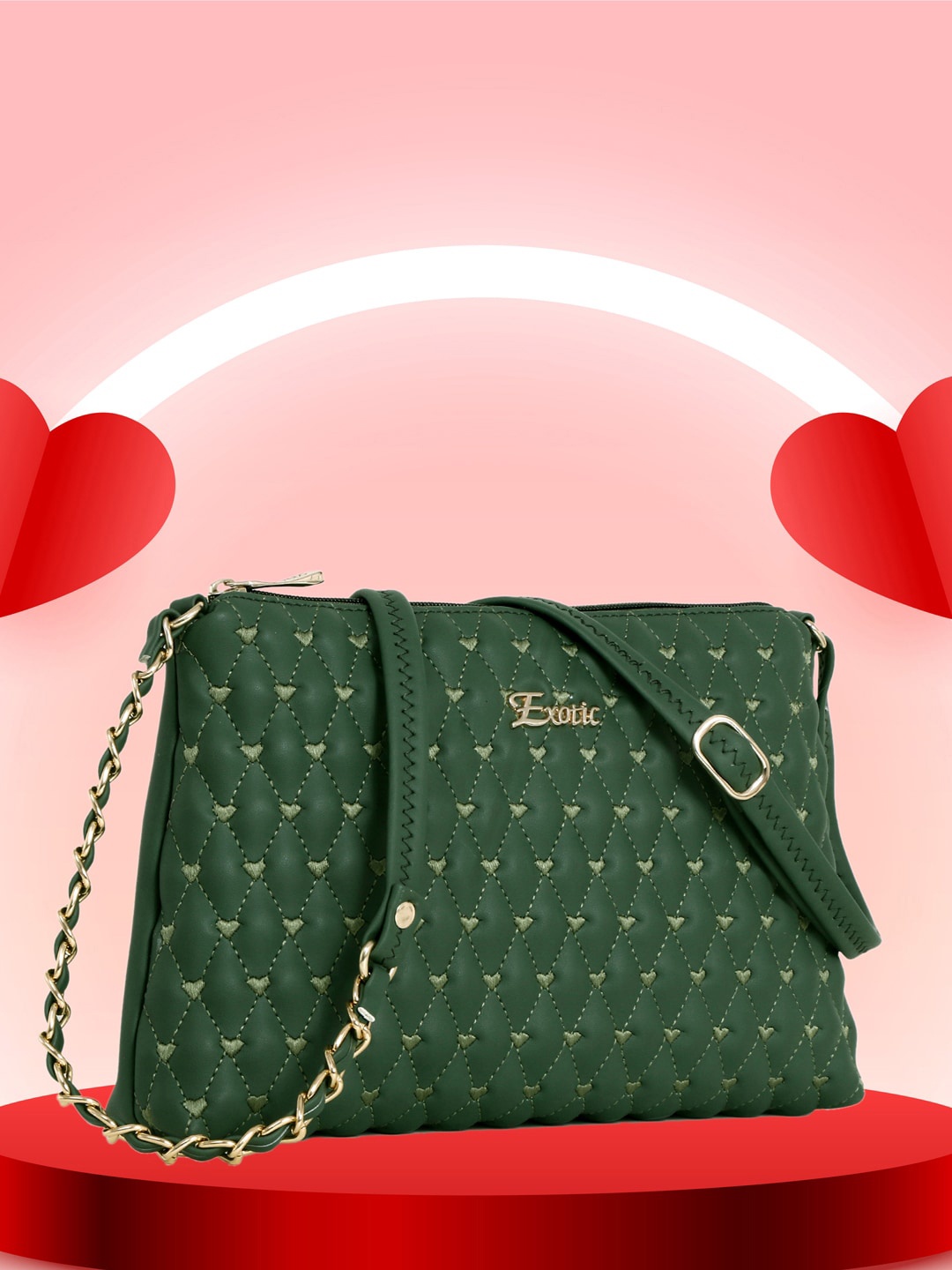 

Exotic Embellished Structured Sling Bag, Green