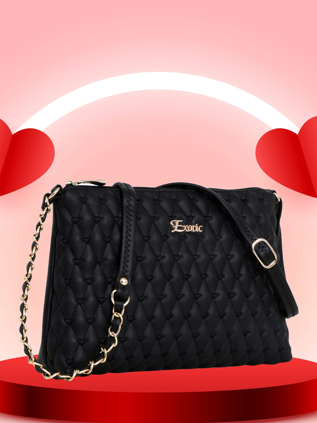 

Exotic PU Structured Sling Bag with Quilted, Black