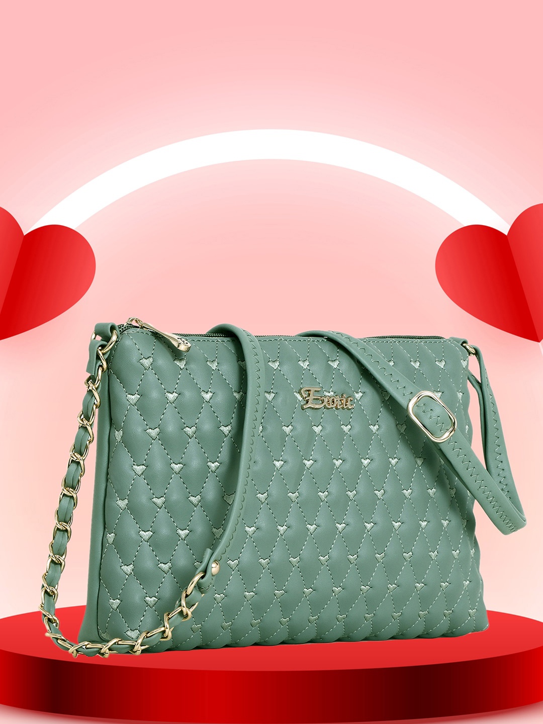 

Exotic Textured Structured Quilted Sling Bag, Sea green