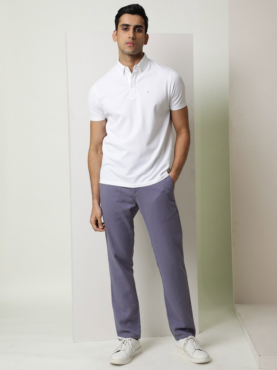 

RARE RABBIT Men Parma Polo Collar Slim Fit Cotton T-Shirt, White