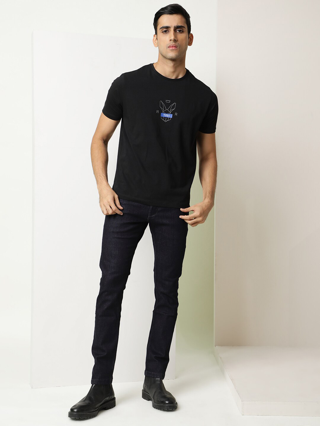

RARE RABBIT Men Rings-4 Slim Fit Solid Polo Collar T-Shirt, Black