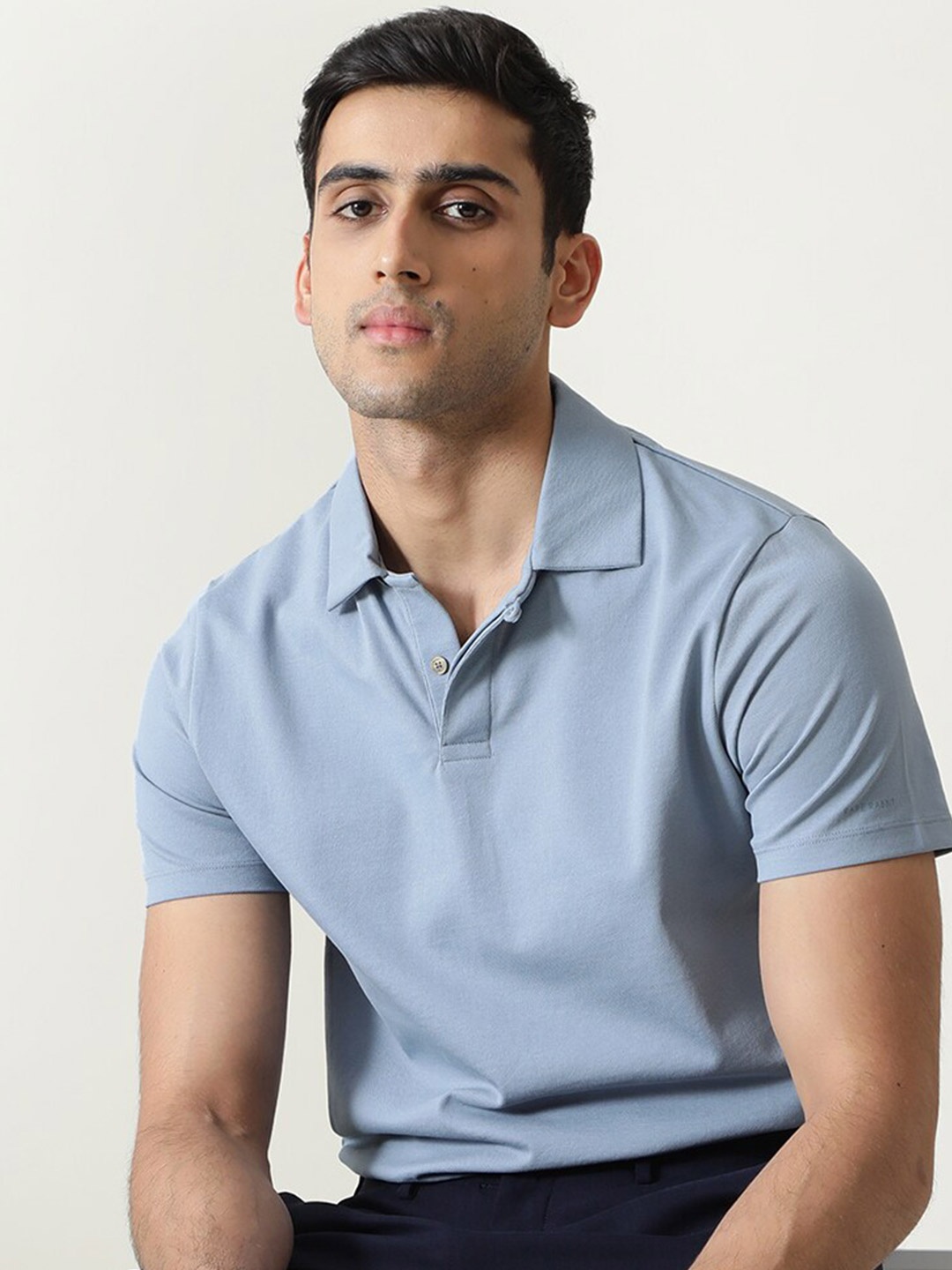 

RARE RABBIT Men Rings-4 Slim Fit Solid Polo Collar T-Shirt, Blue