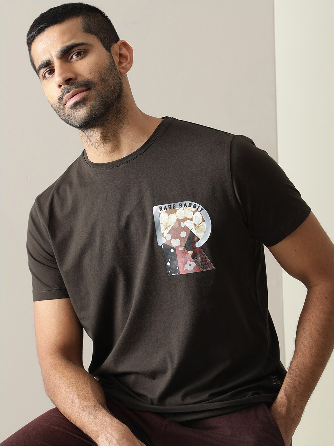 

RARE RABBIT Men Rings-4 Slim Fit Solid Polo Collar T-Shirt, Khaki