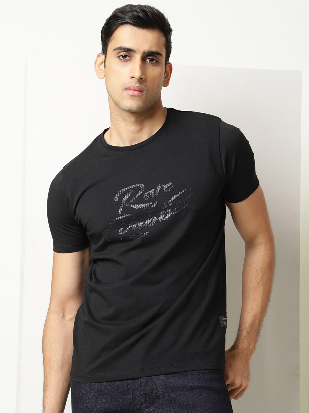 

RARE RABBIT Men Rings-4 Slim Fit Solid Polo Collar T-Shirt, Black