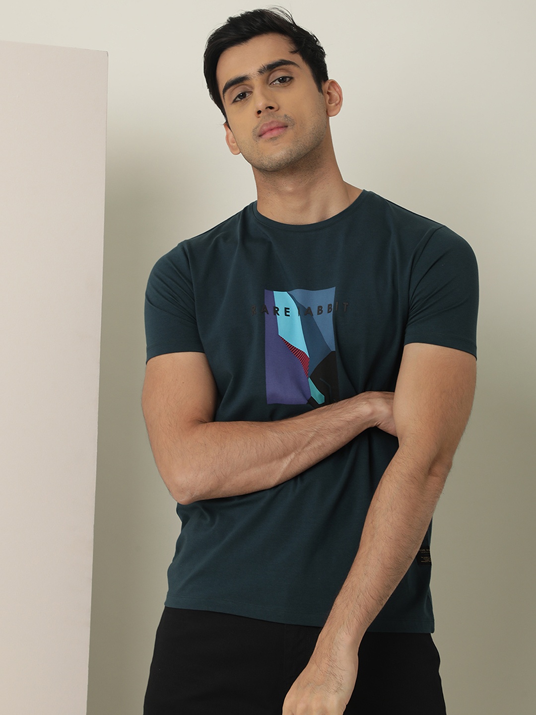 

RARE RABBIT Men Rings-4 Slim Fit Solid Polo Collar T-Shirt, Sea green