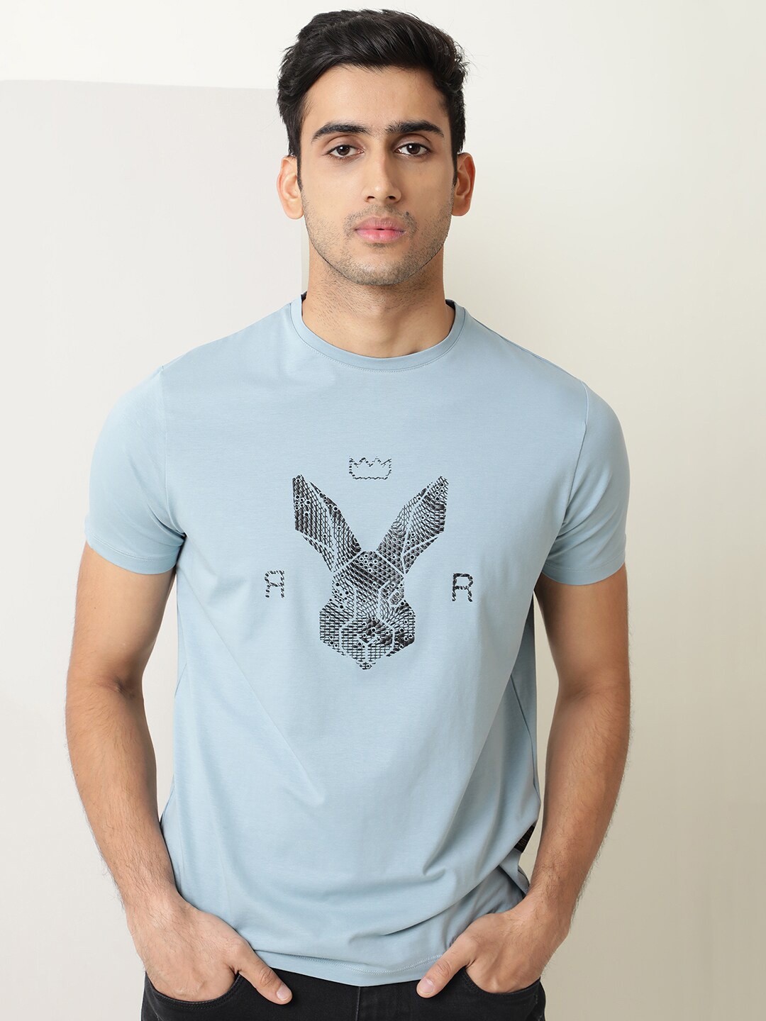 

RARE RABBIT Men Rings-4 Slim Fit Solid Polo Collar T-Shirt, Blue