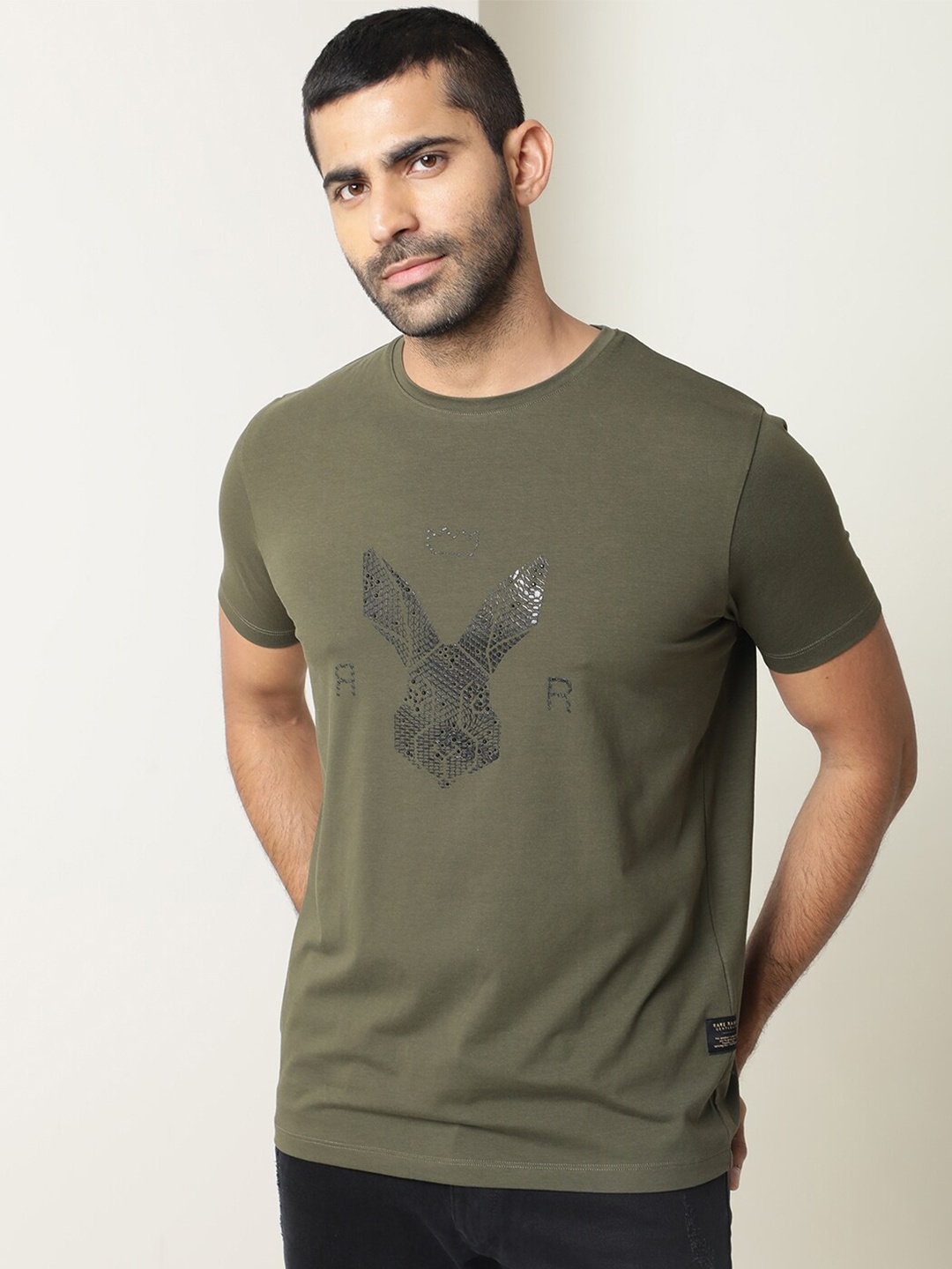 

RARE RABBIT Men Rings-4 Slim Fit Solid Polo Collar T-Shirt, Olive