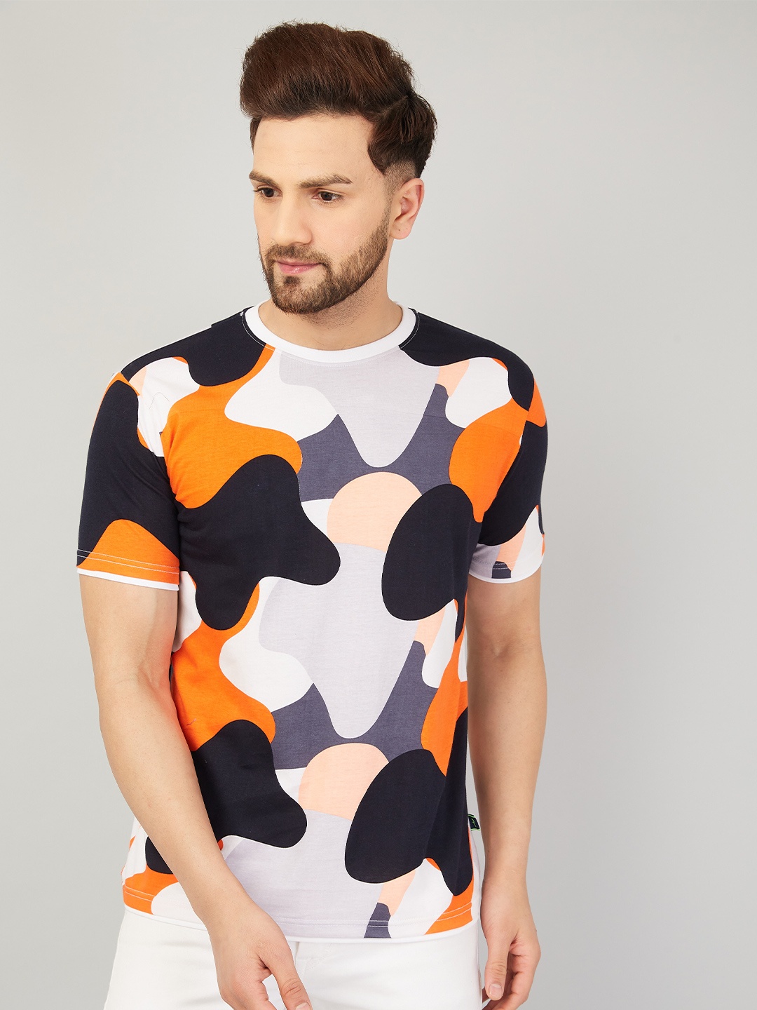 

Rodzen Men Printed Pure Cotton T-shirt, Orange