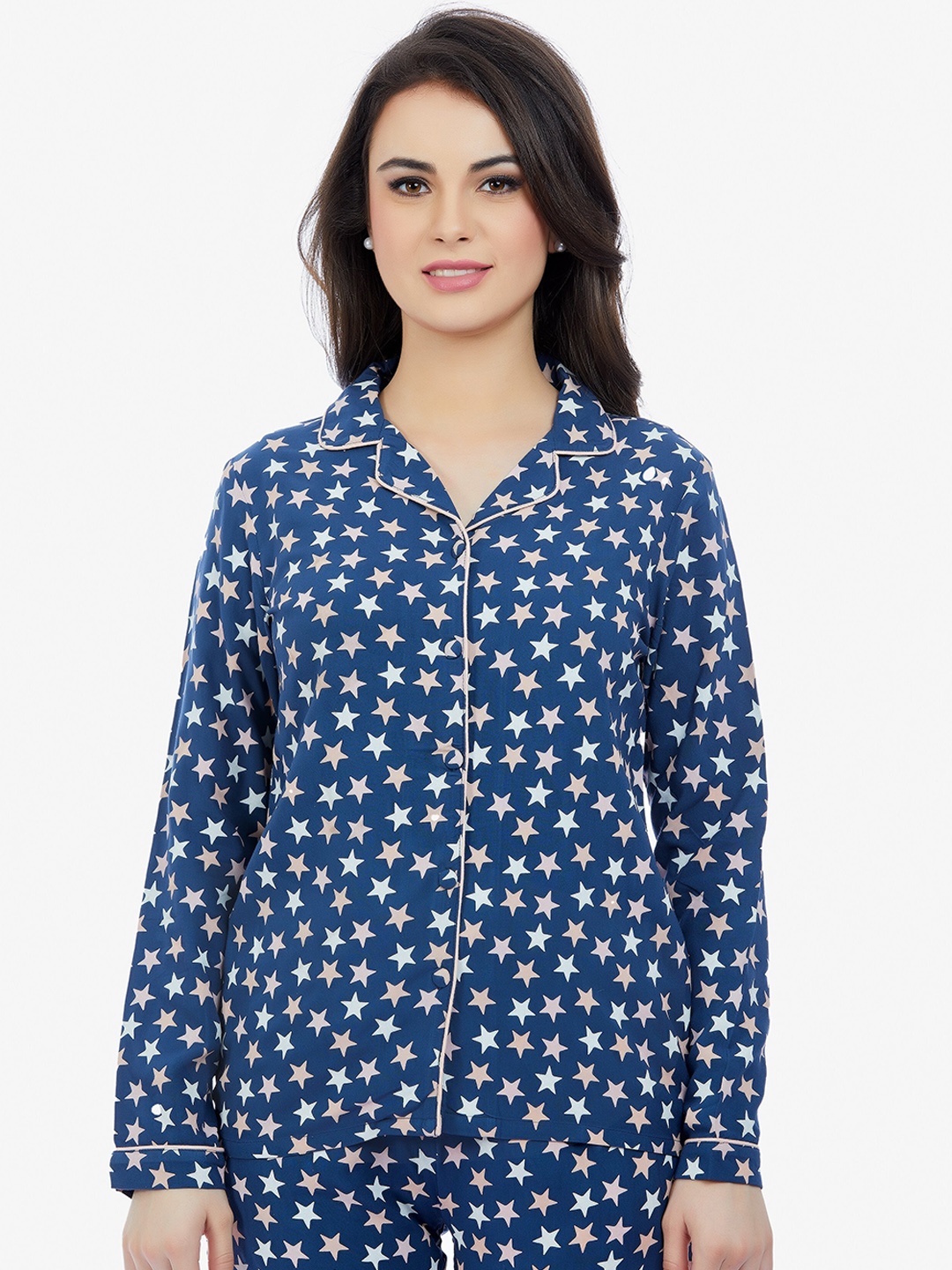 

MAYSIXTY Women Conversational Printed Night Suit, Navy blue