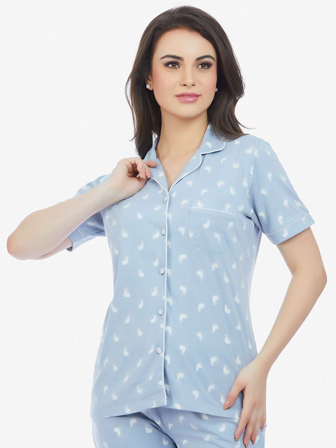 

MAYSIXTY Women Conversational Printed Night Suit, Blue