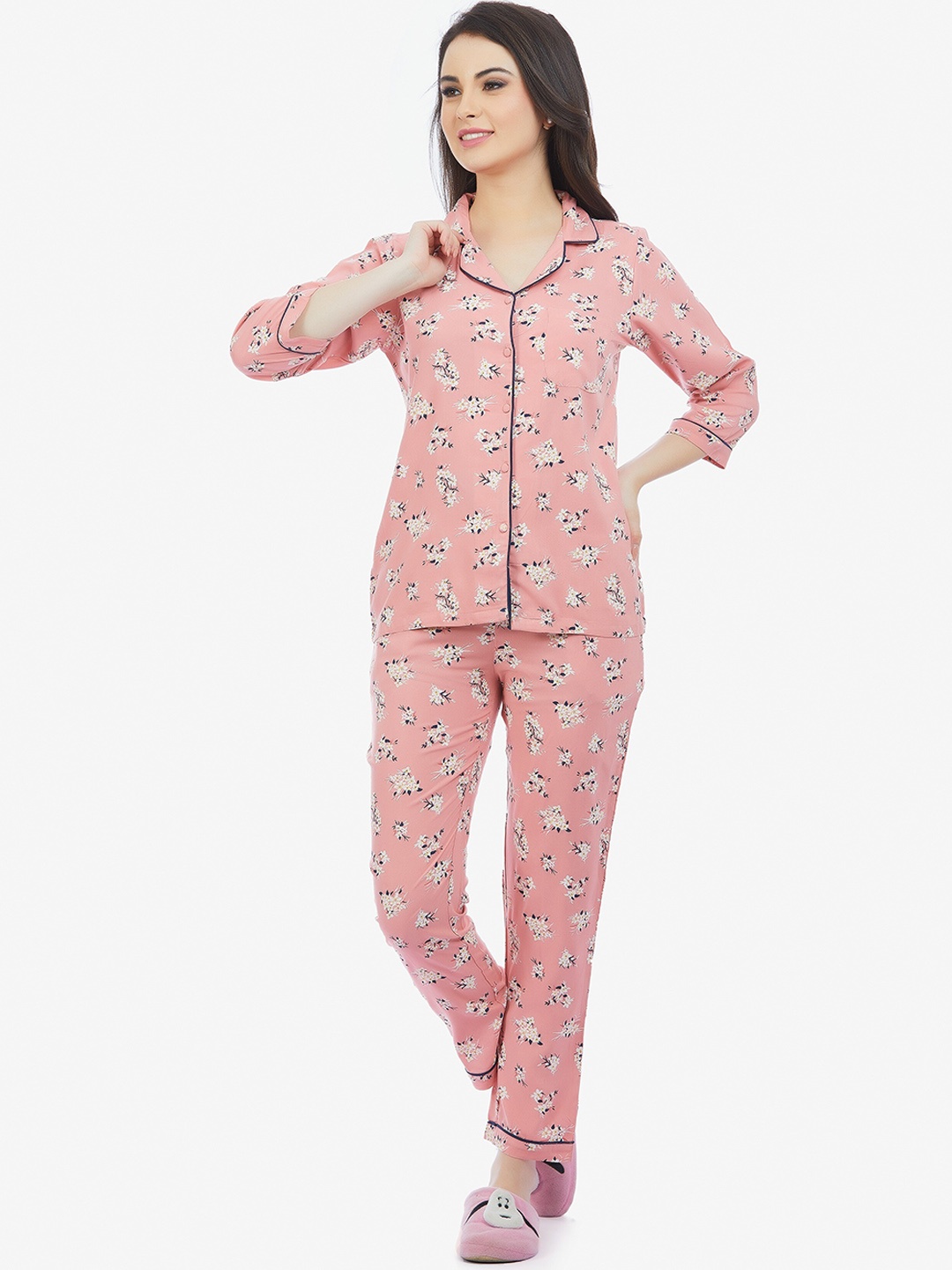 

MAYSIXTY Women Floral Printed Night Suit, Pink