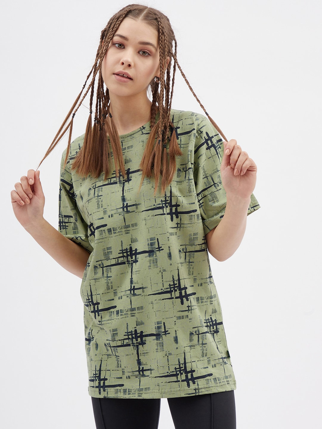 

Rodzen Women Abstract Printed Pure Cotton T-shirt, Green
