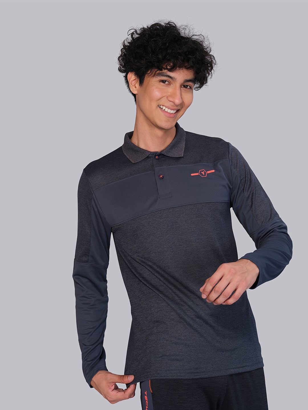 

Technosport Men Polo Collar Antimicrobial T-shirt, Charcoal