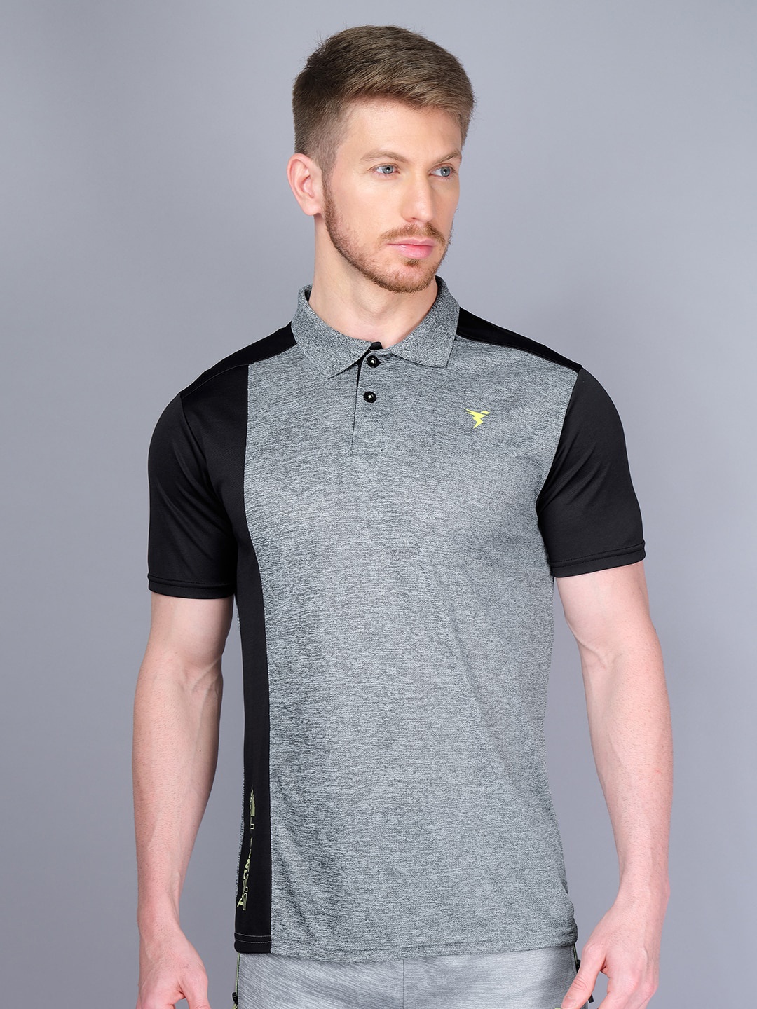 

Technosport Colourblocked Antimicrobial Polo Collar Active T-shirt, Grey