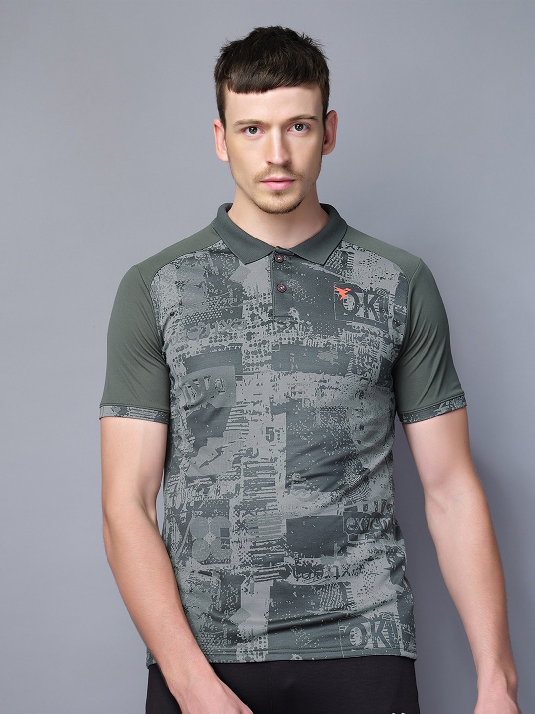 

Technosport Men Printed Polo Collar Antimicrobial T-shirt, Olive