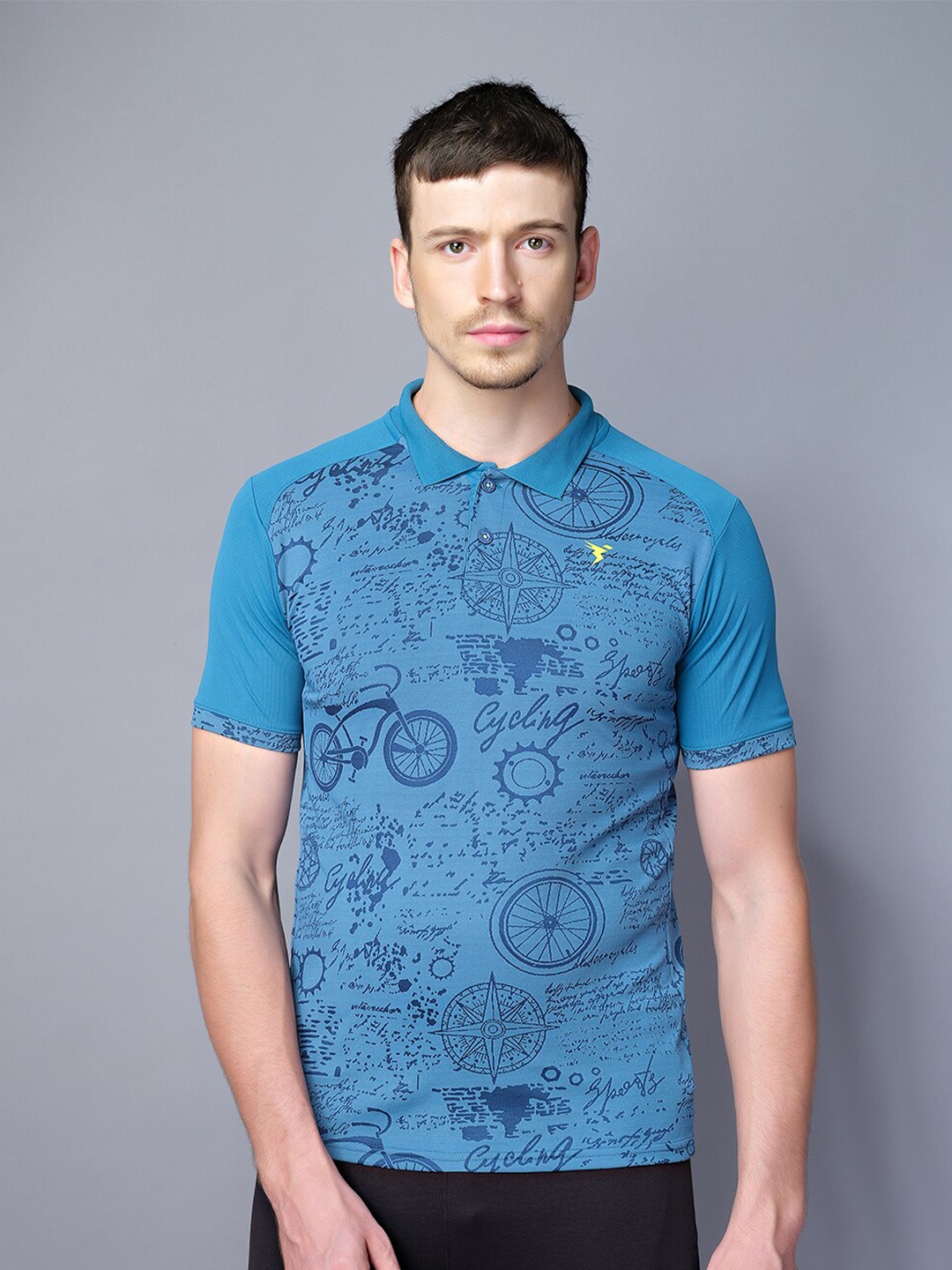 

Technosport Men Printed Polo Collar Antimicrobial T-shirt, Blue