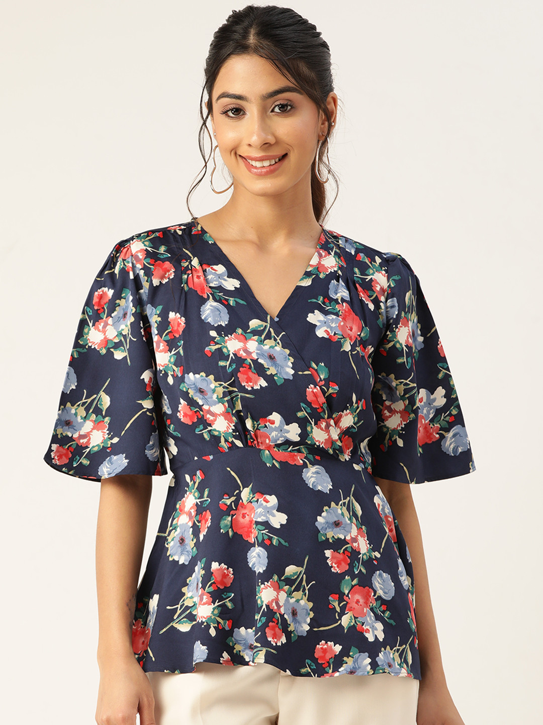 

ZIZO By Namrata Bajaj Floral Printed Crepe Empire Top, Blue