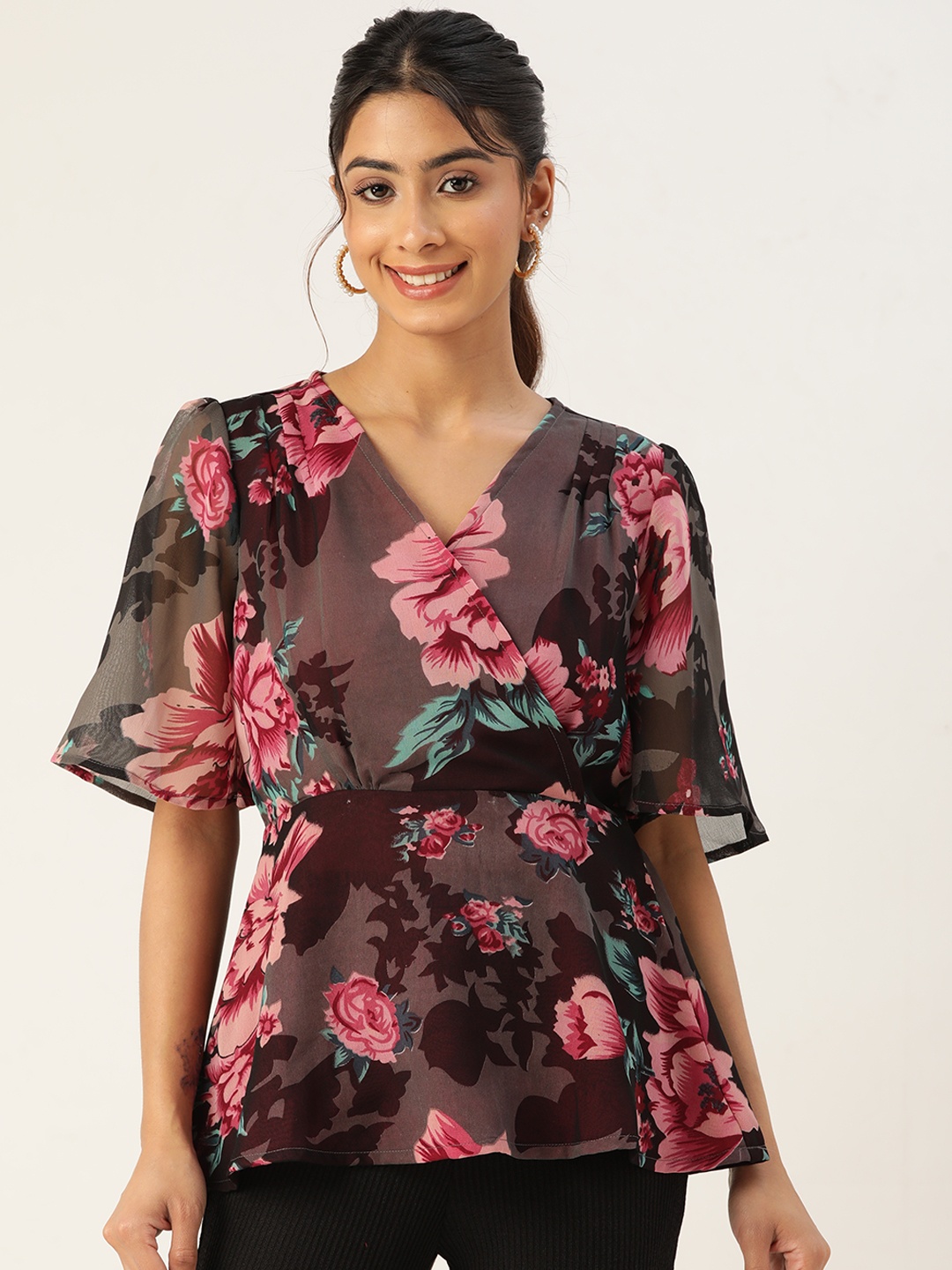 

ZIZO By Namrata Bajaj Floral Printed Georgette Empire Top, Black