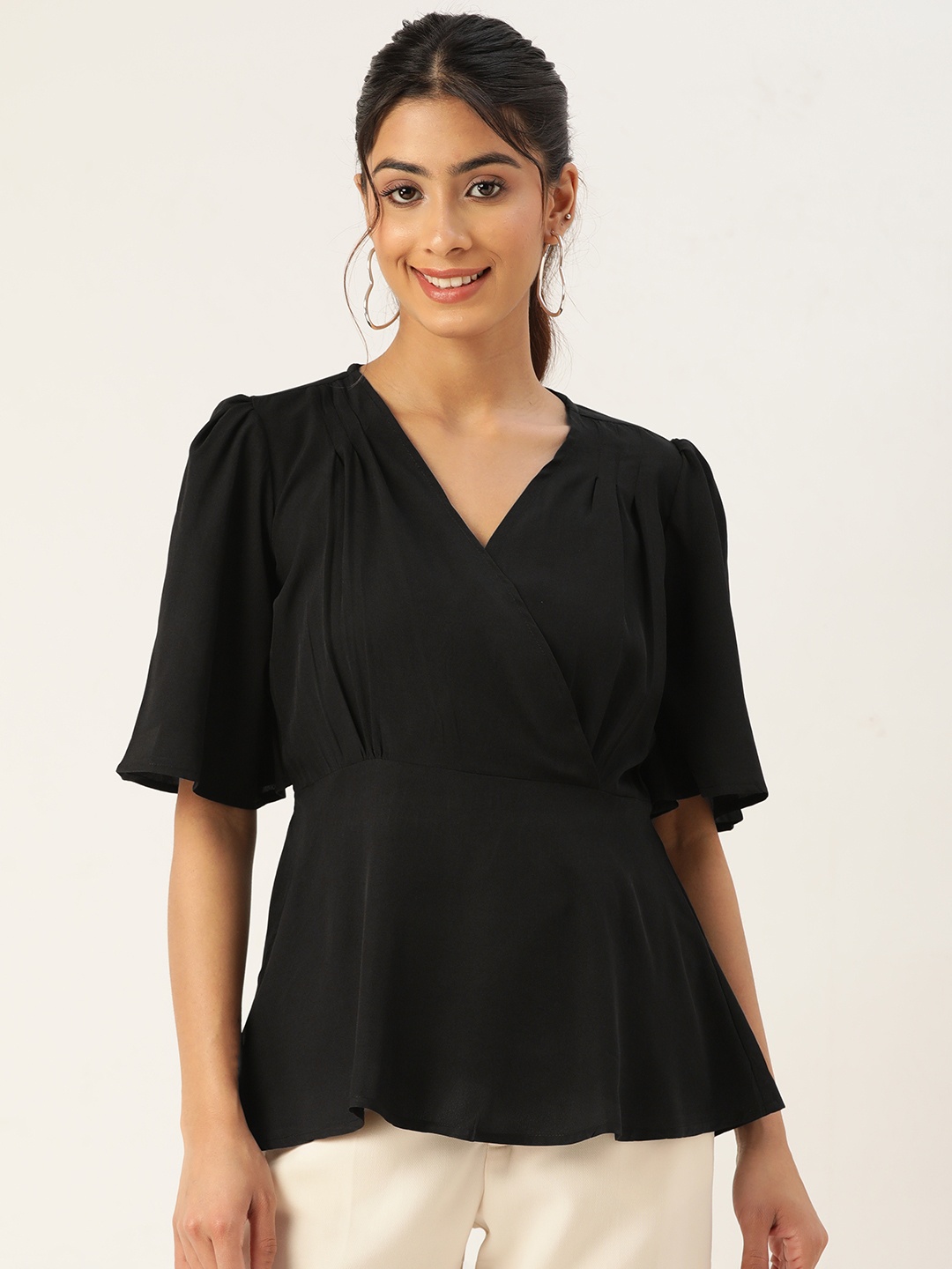 

ZIZO By Namrata Bajaj V-Neck Wrap Peplum Top, Black
