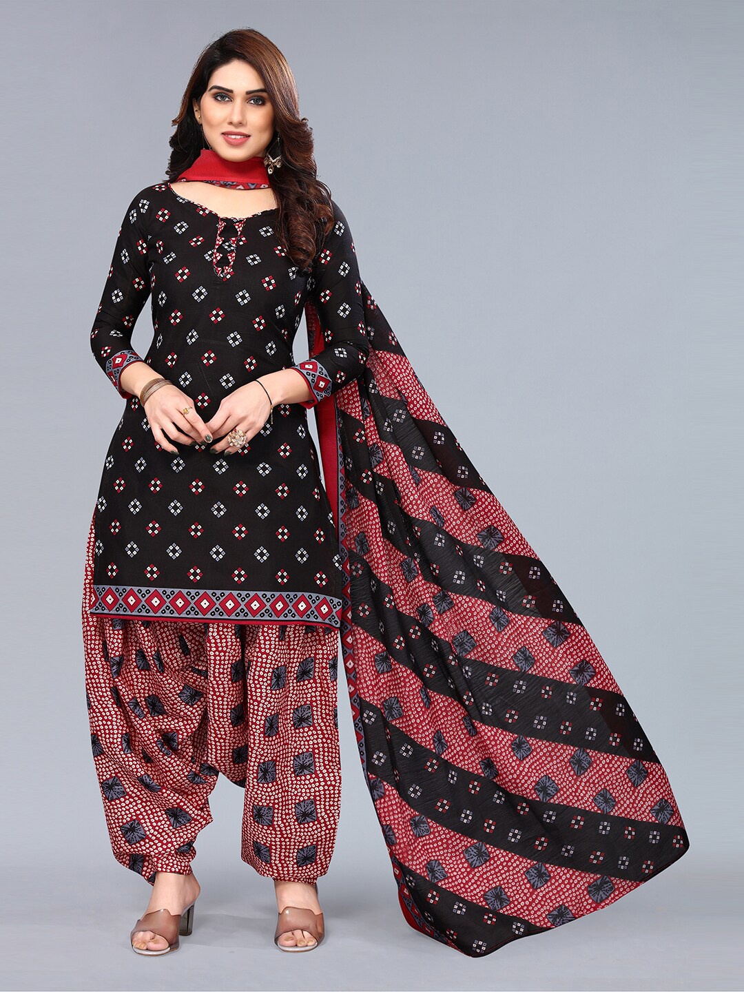 

KALINI Geometric Printed Unstitched Dress Material, Black
