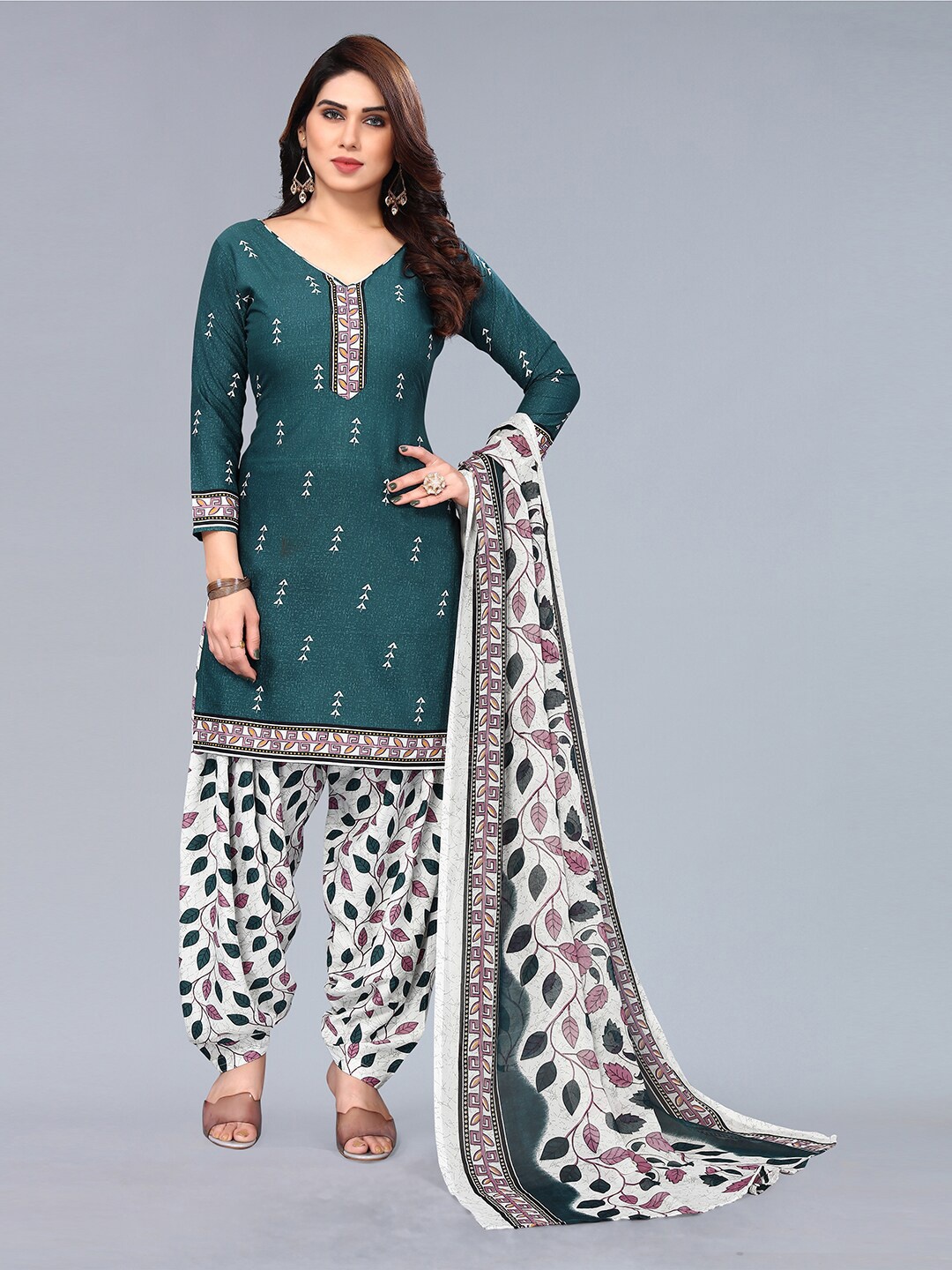 

KALINI Printed Unstitched Dress Material, Teal