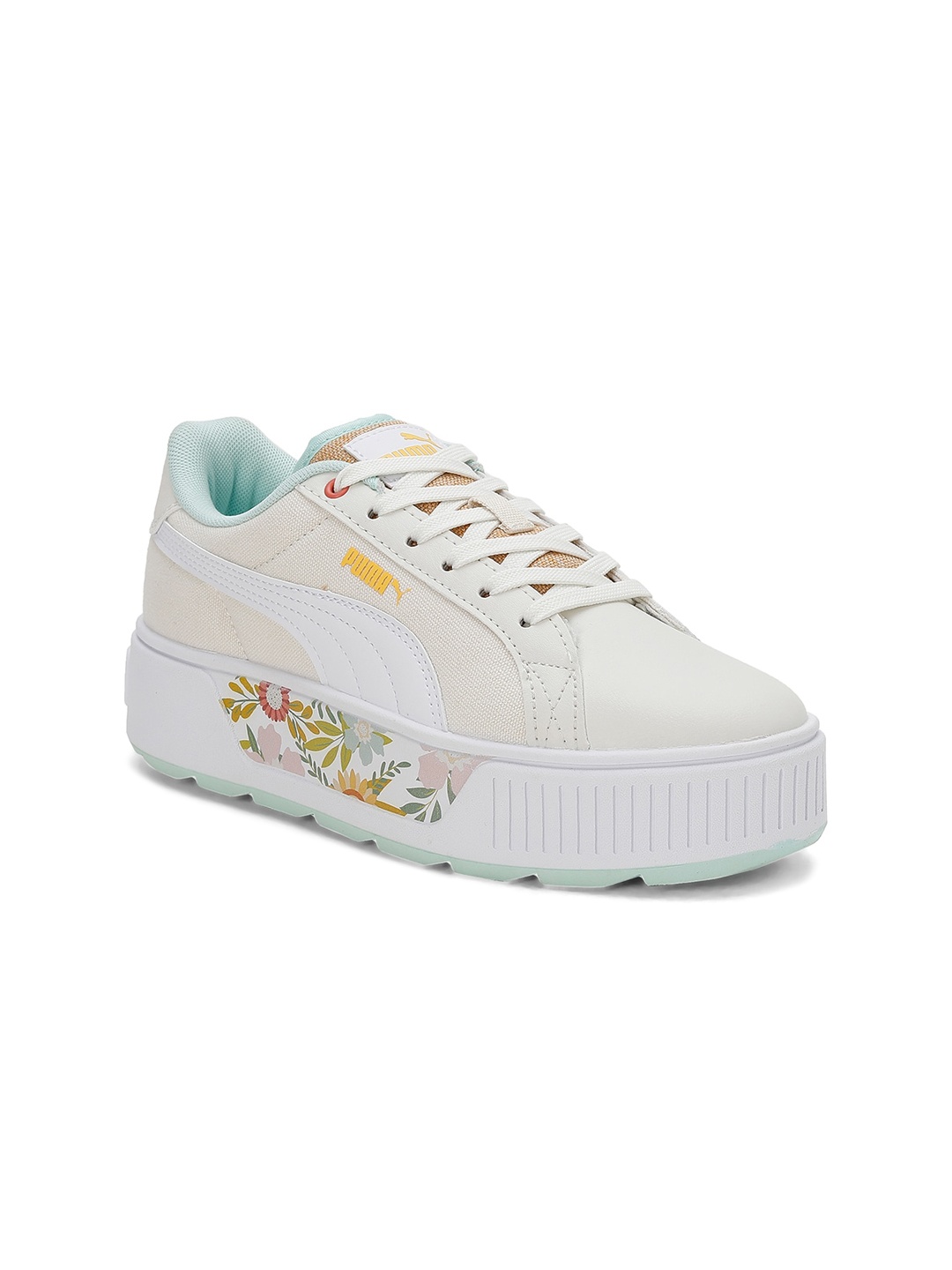 

Puma Women Karmen Wild Garden Woven-Design Leather Casual Sneakers Shoes, Beige